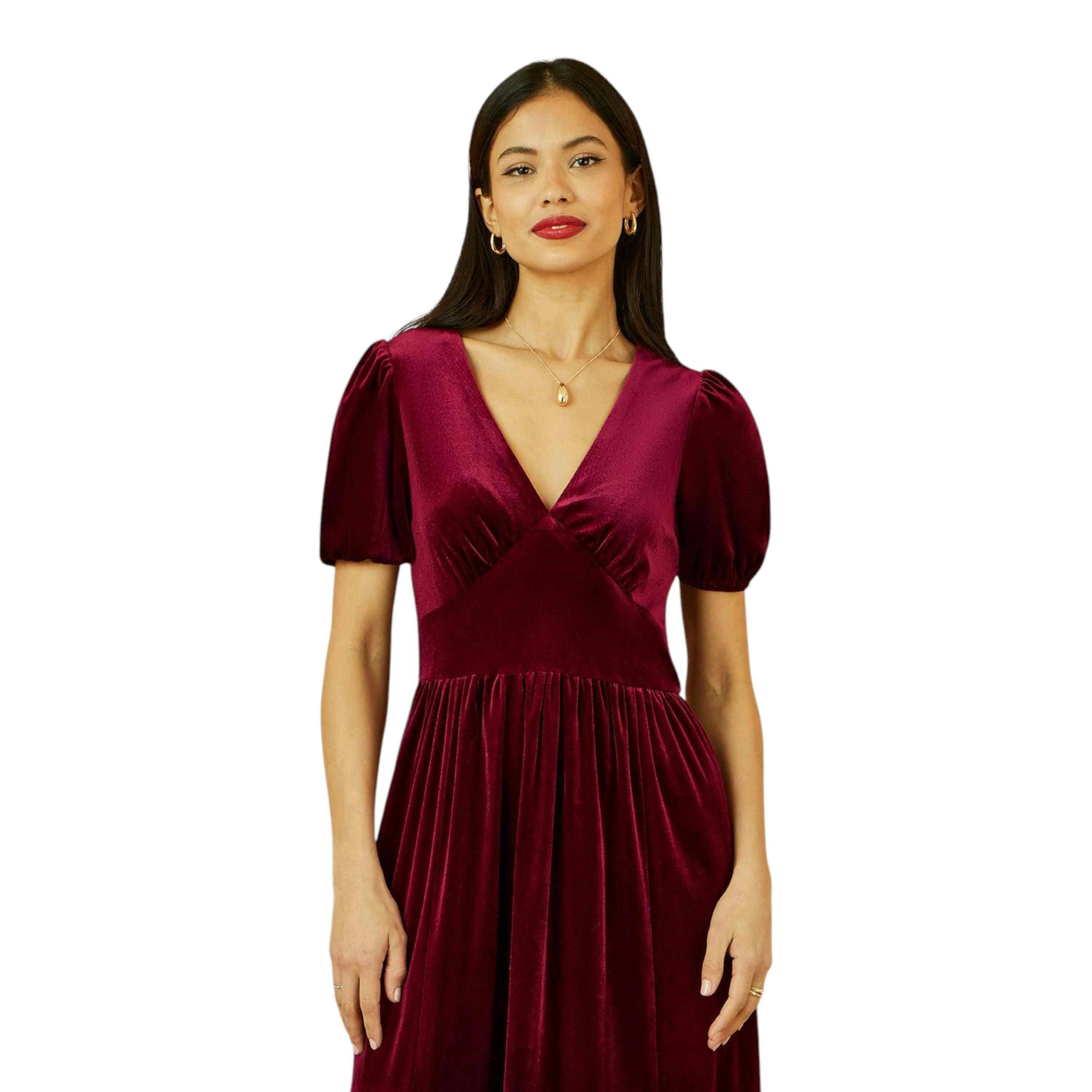 Yumi Burgundy Velvet Midi Dress , view 2 of 6