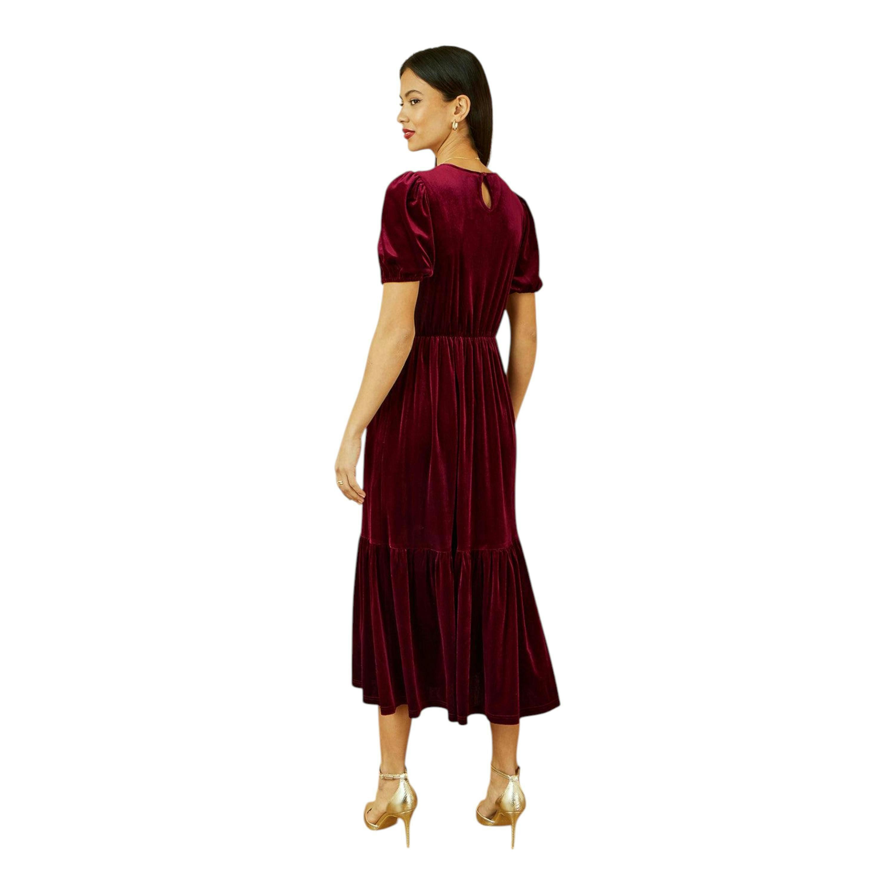Yumi Burgundy Velvet Midi Dress , view 4 of 6