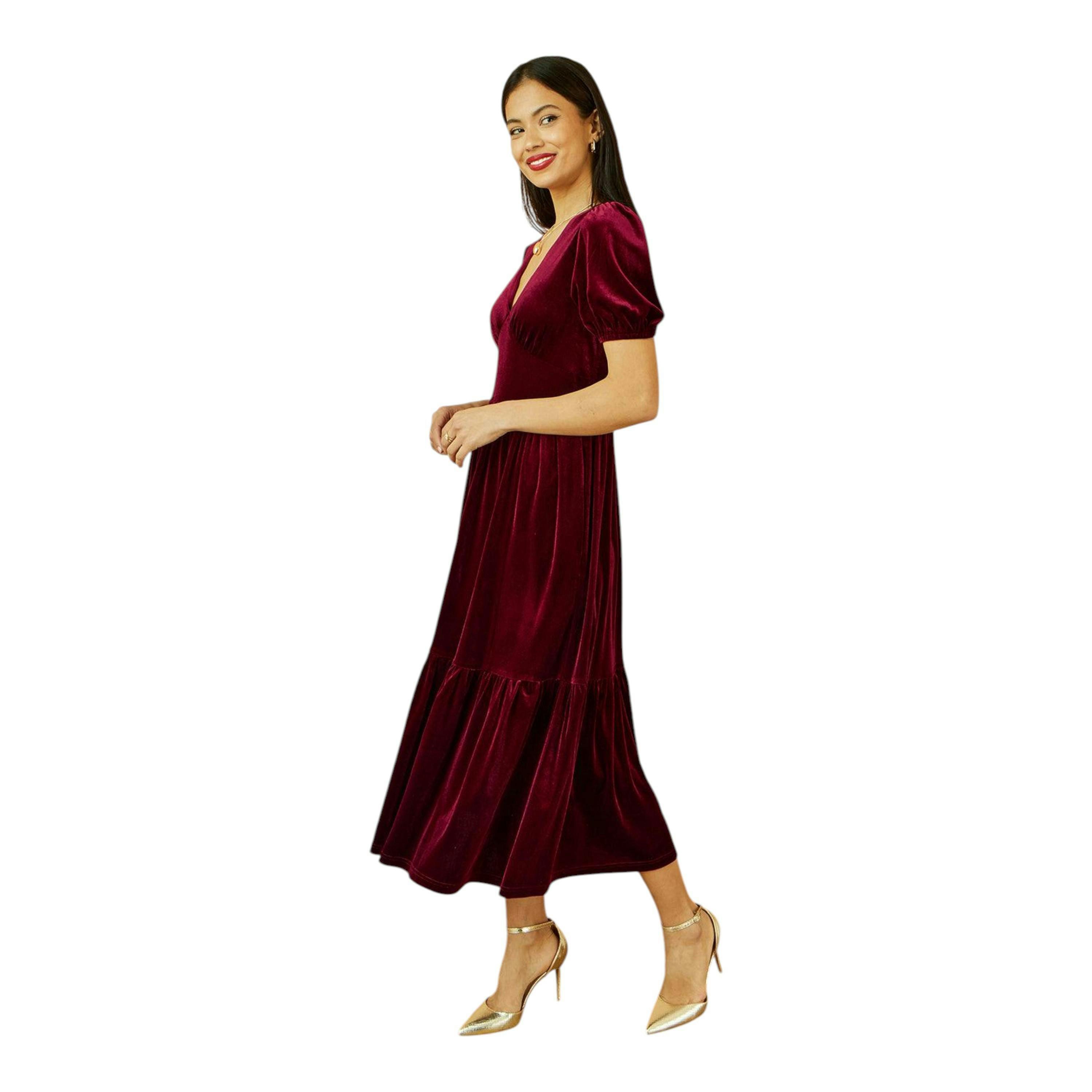 Yumi Burgundy Velvet Midi Dress , view 5 of 6