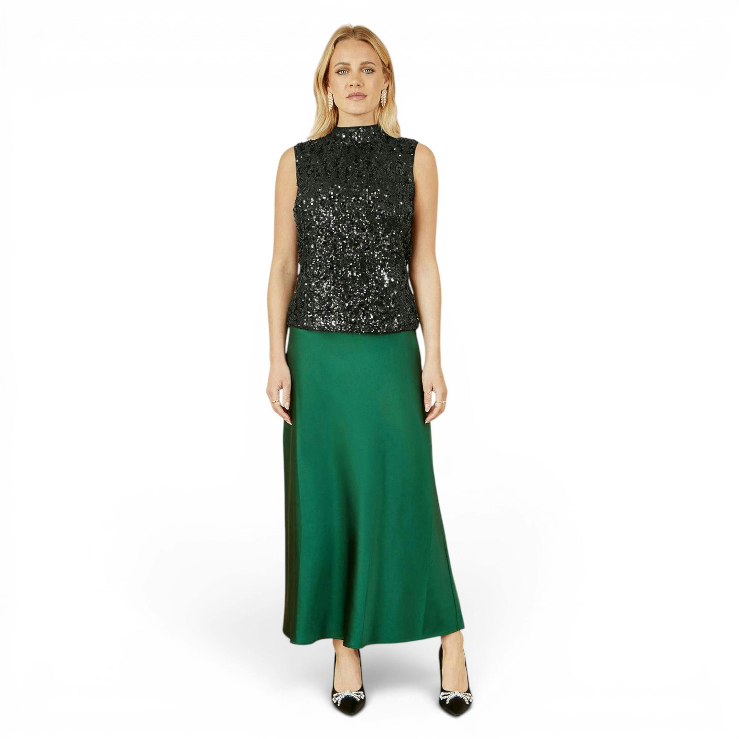 Yumi Black Sequin High Neck Top , view 2 of 6