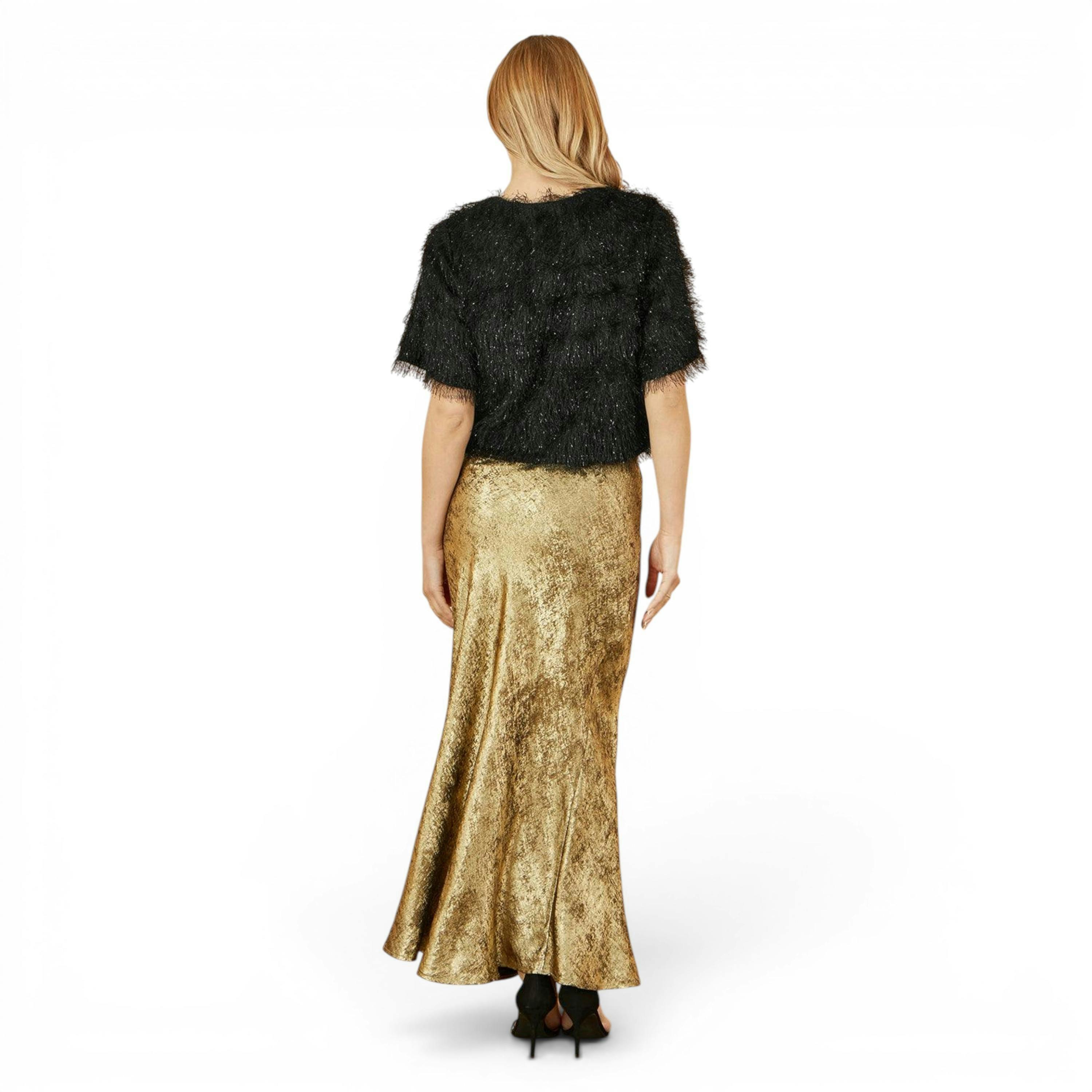 Yumi Gold Satin Midi Skirt , view 3 of 4