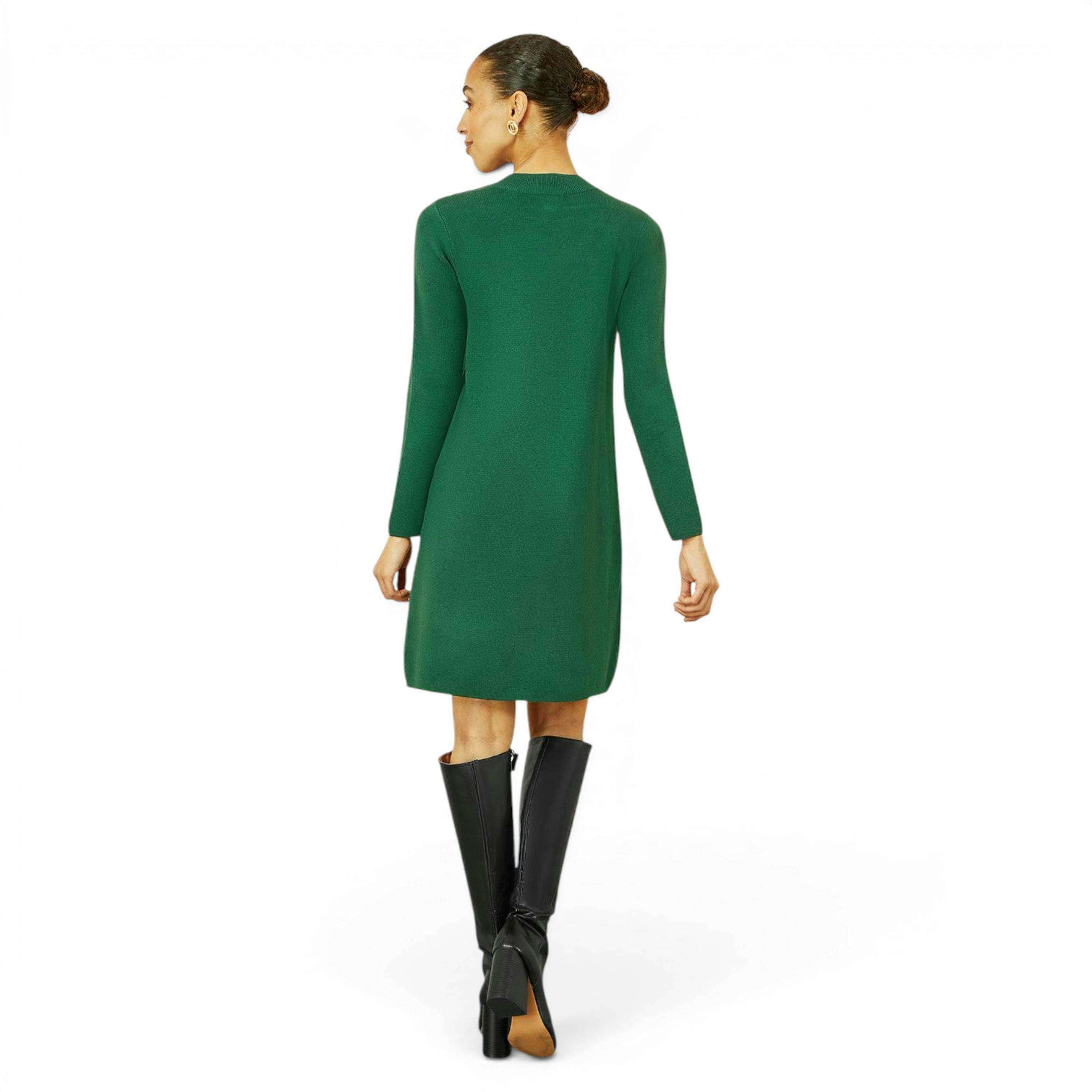 Yumi Green Knitted Tunic Dress With Gold Hardware Details , view 4 of 5