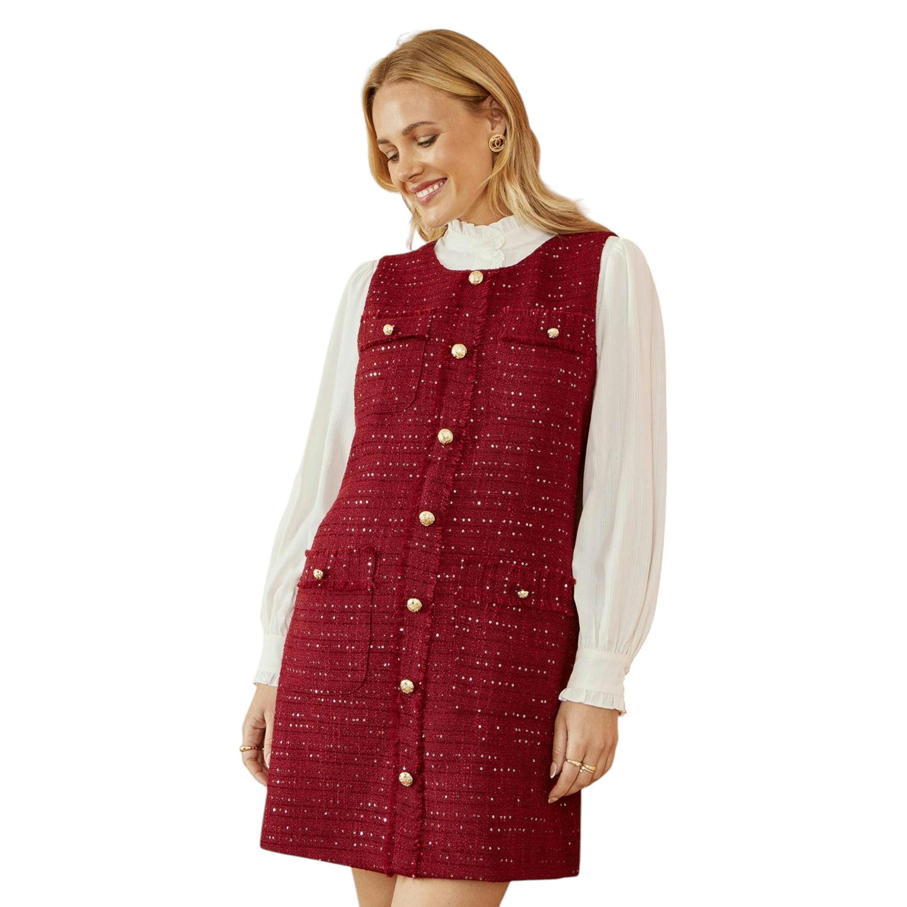 Yumi Burgundy Boucle Tunic Dress , view 1 of 6