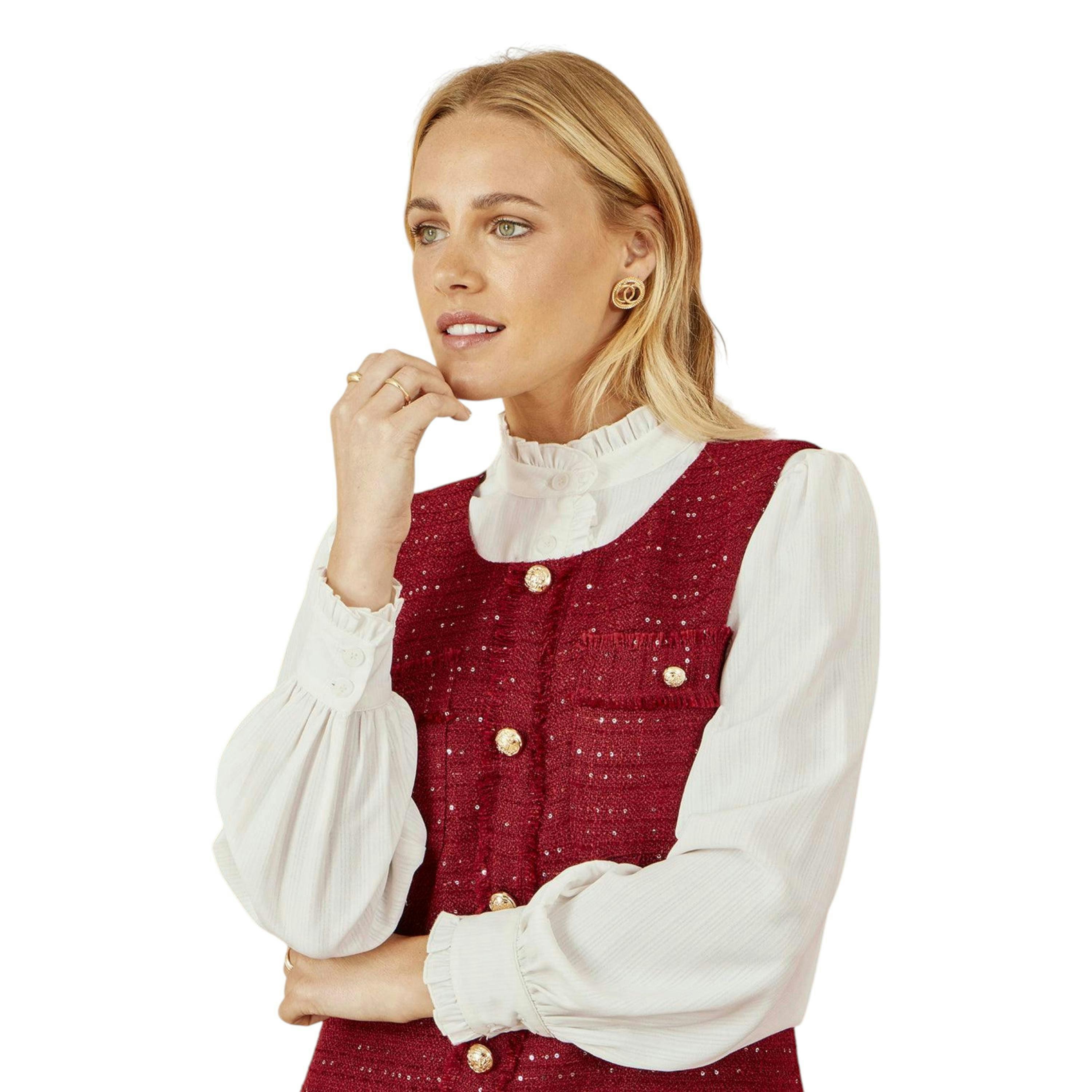 Yumi Burgundy Boucle Tunic Dress , view 2 of 6