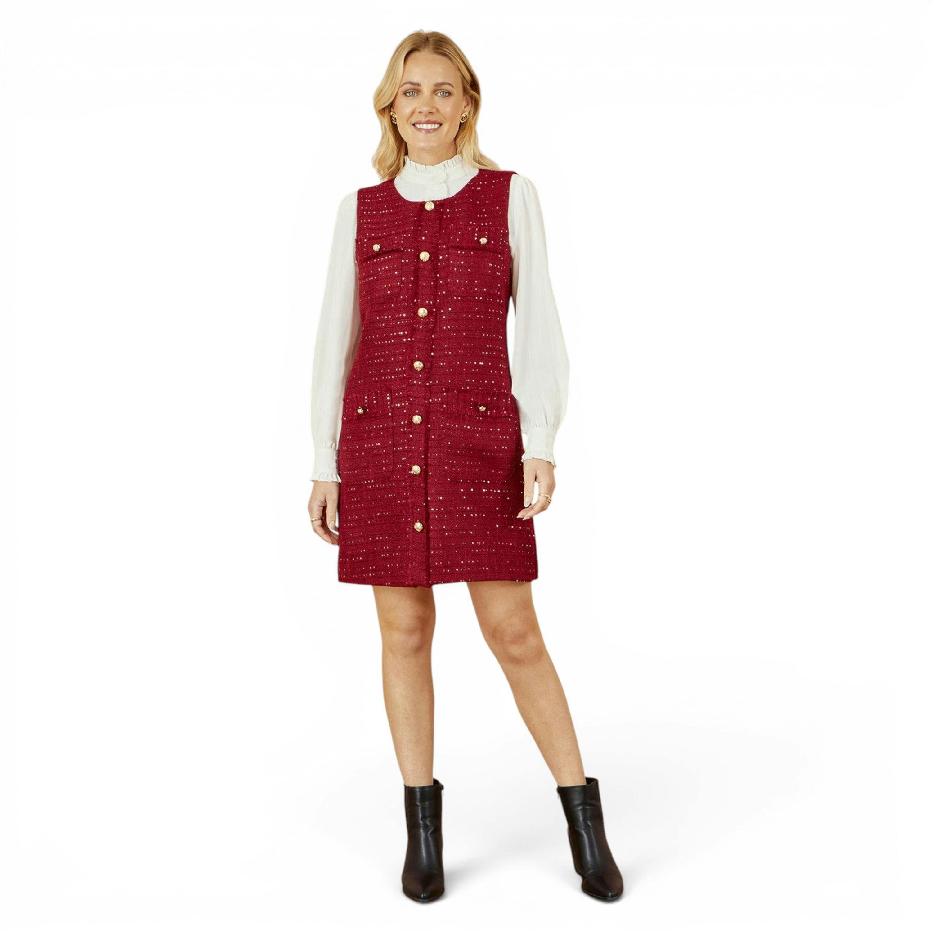 Yumi Burgundy Boucle Tunic Dress , view 3 of 6