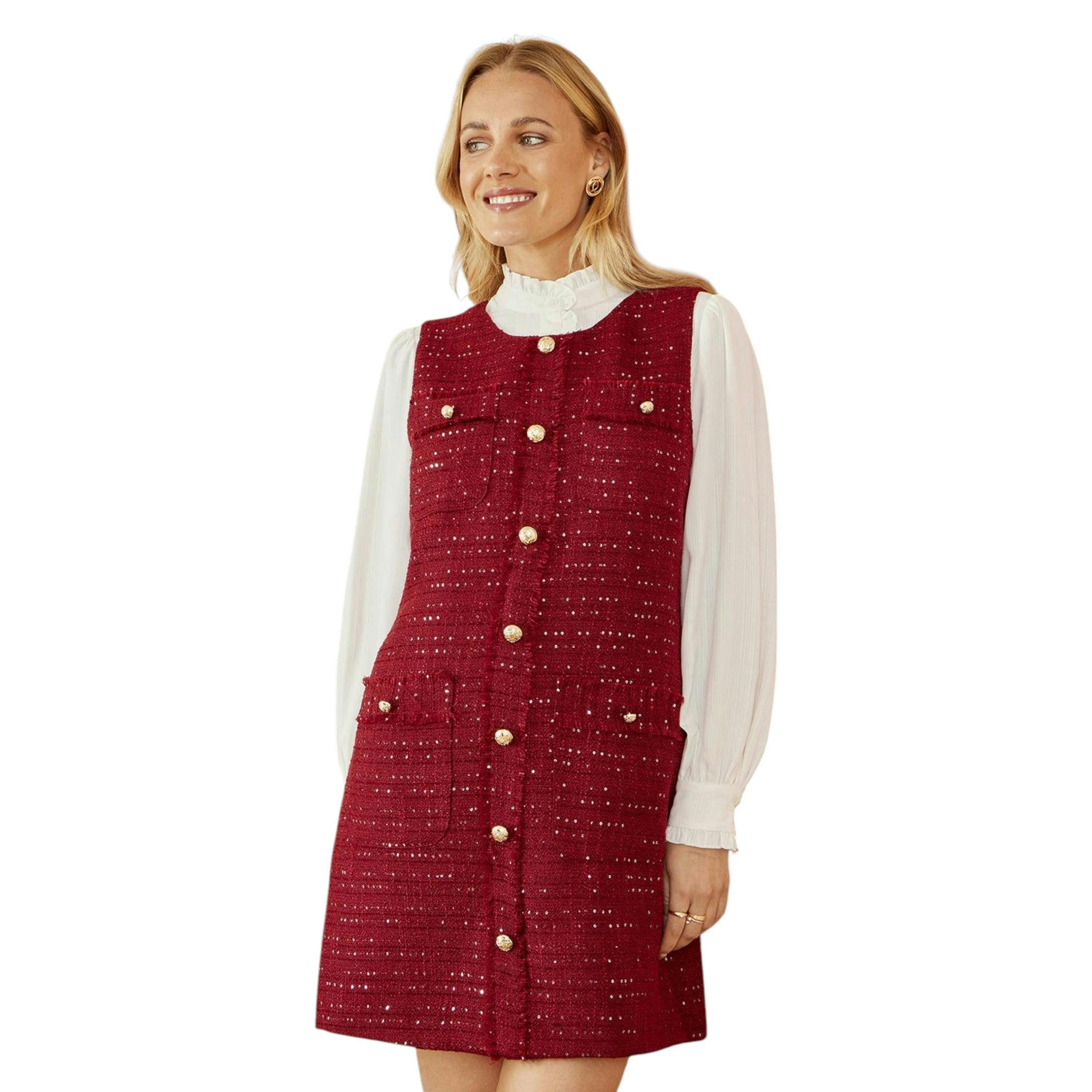 Yumi Burgundy Boucle Tunic Dress , view 6 of 6