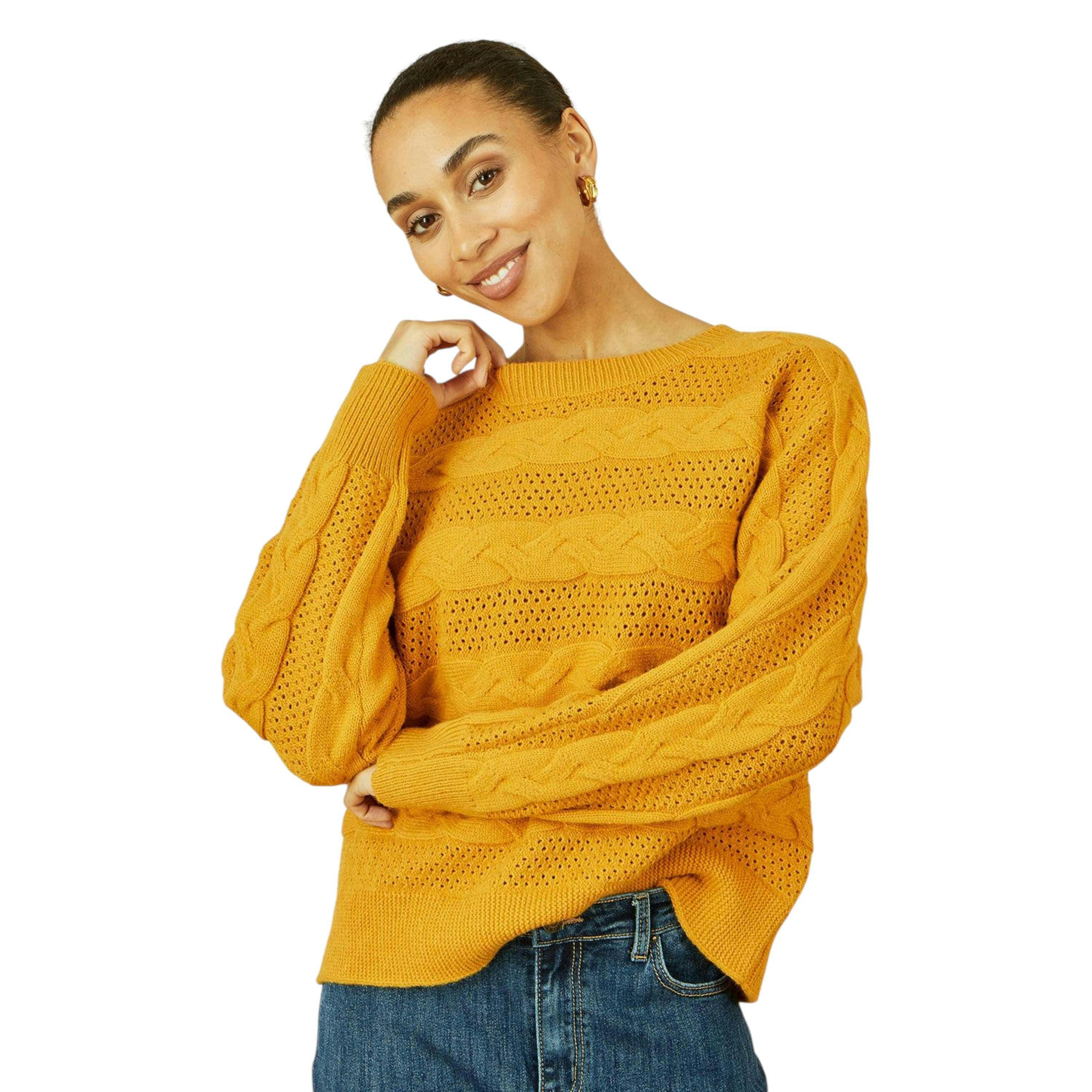 Yumi Mustard Cable Knit Relaxed Fit Jumper , view 1 of 5