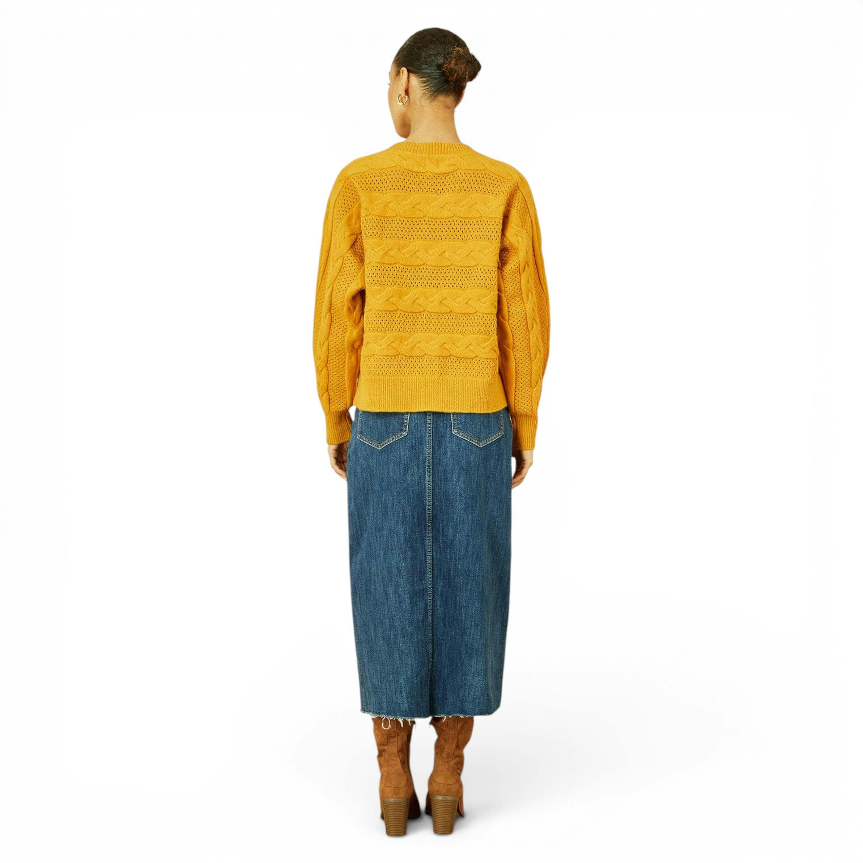 Yumi Mustard Cable Knit Relaxed Fit Jumper , view 4 of 5