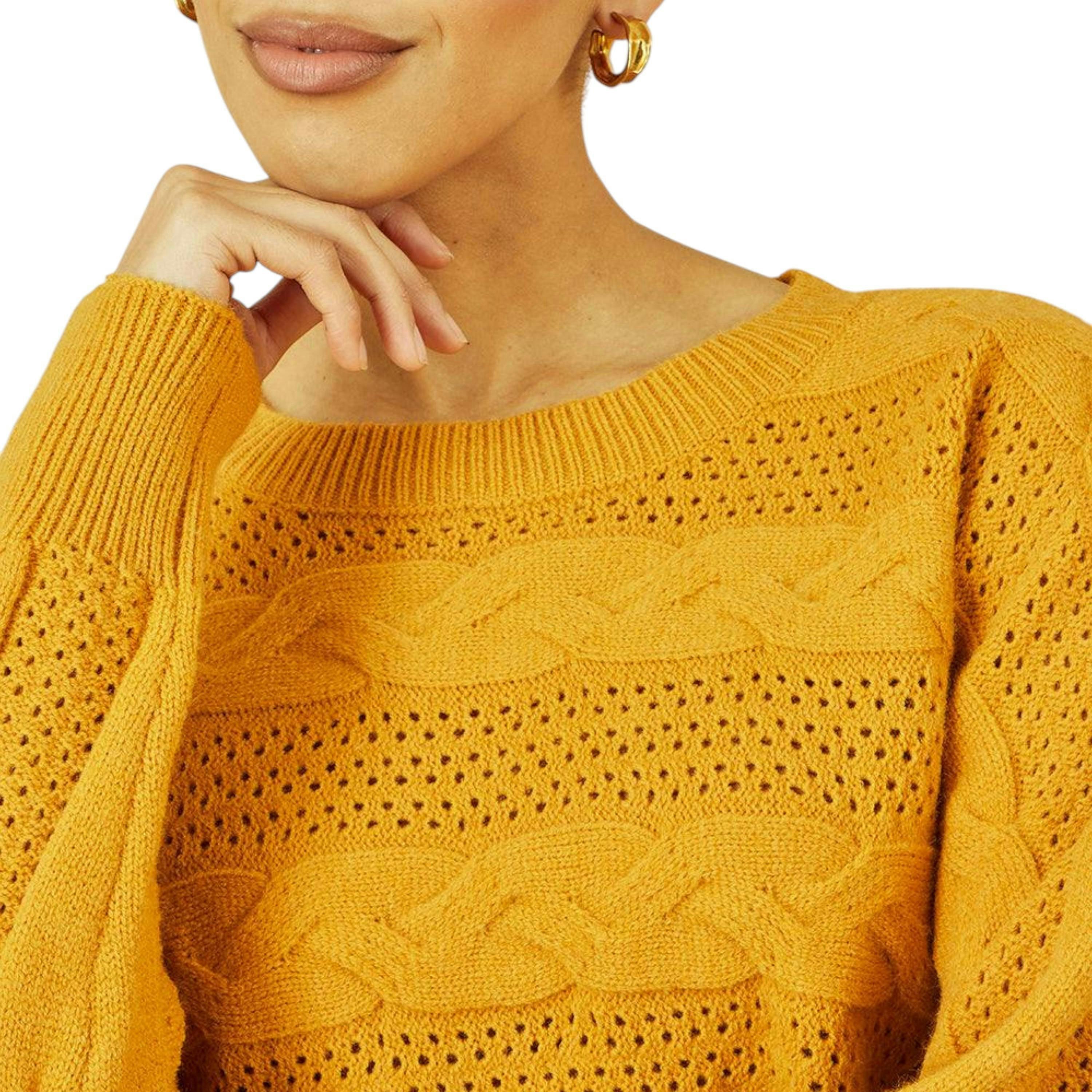 Yumi Mustard Cable Knit Relaxed Fit Jumper , view 5 of 5