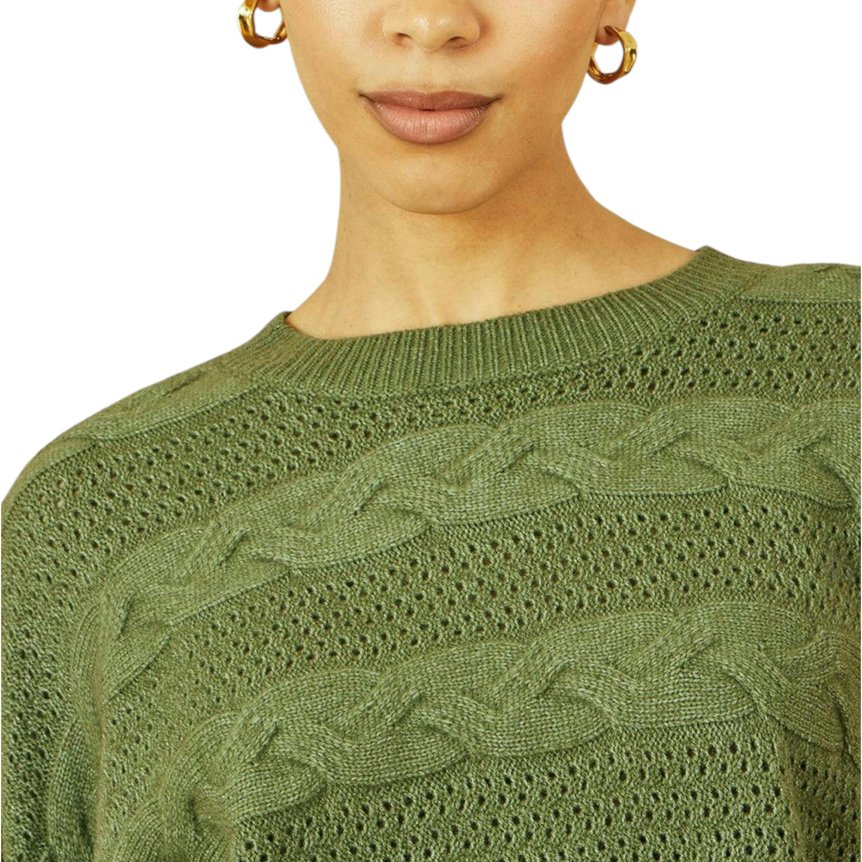 Yumi Green Cable Knit Relaxed Fit Jumper , view 3 of 5