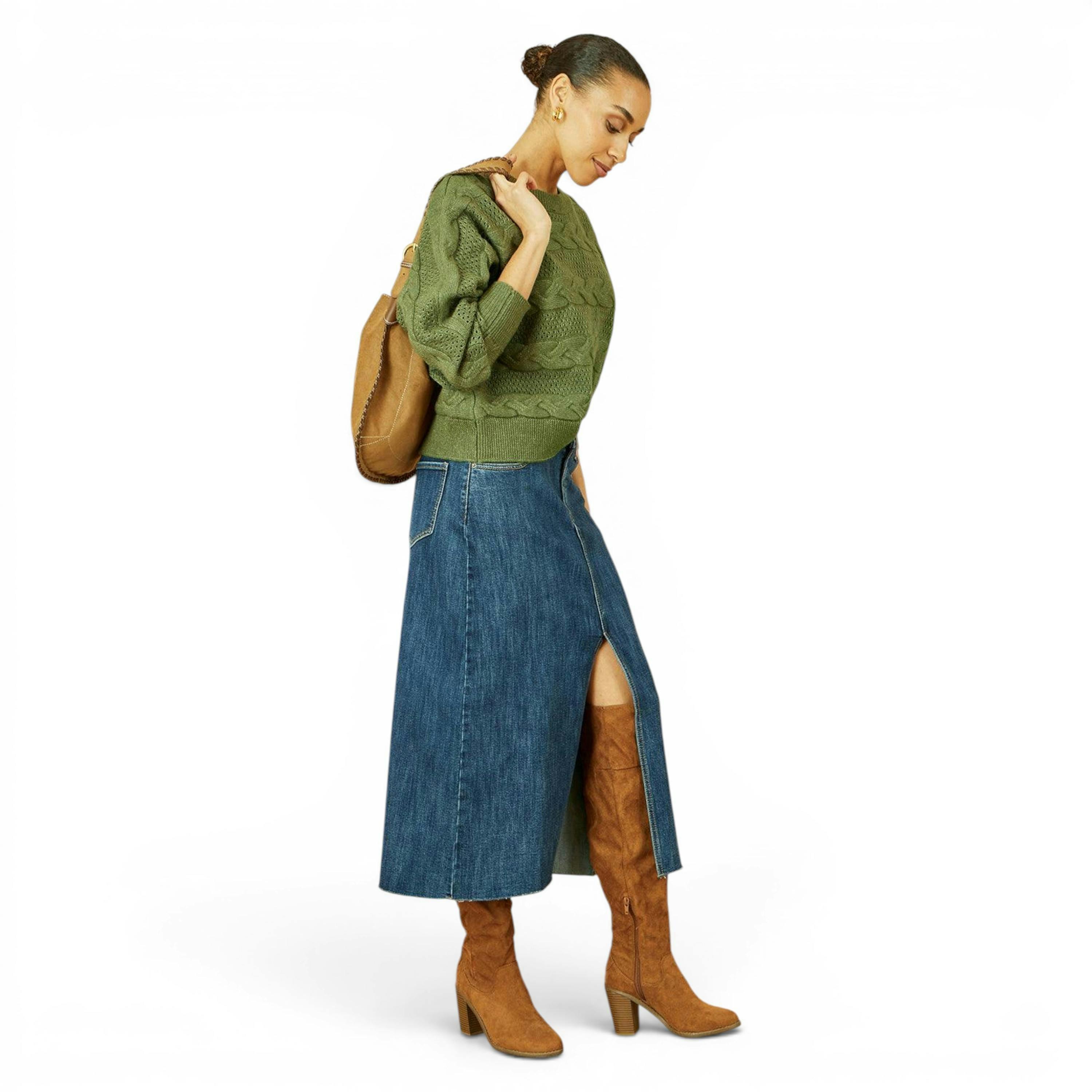 Yumi Green Cable Knit Relaxed Fit Jumper , view 4 of 5