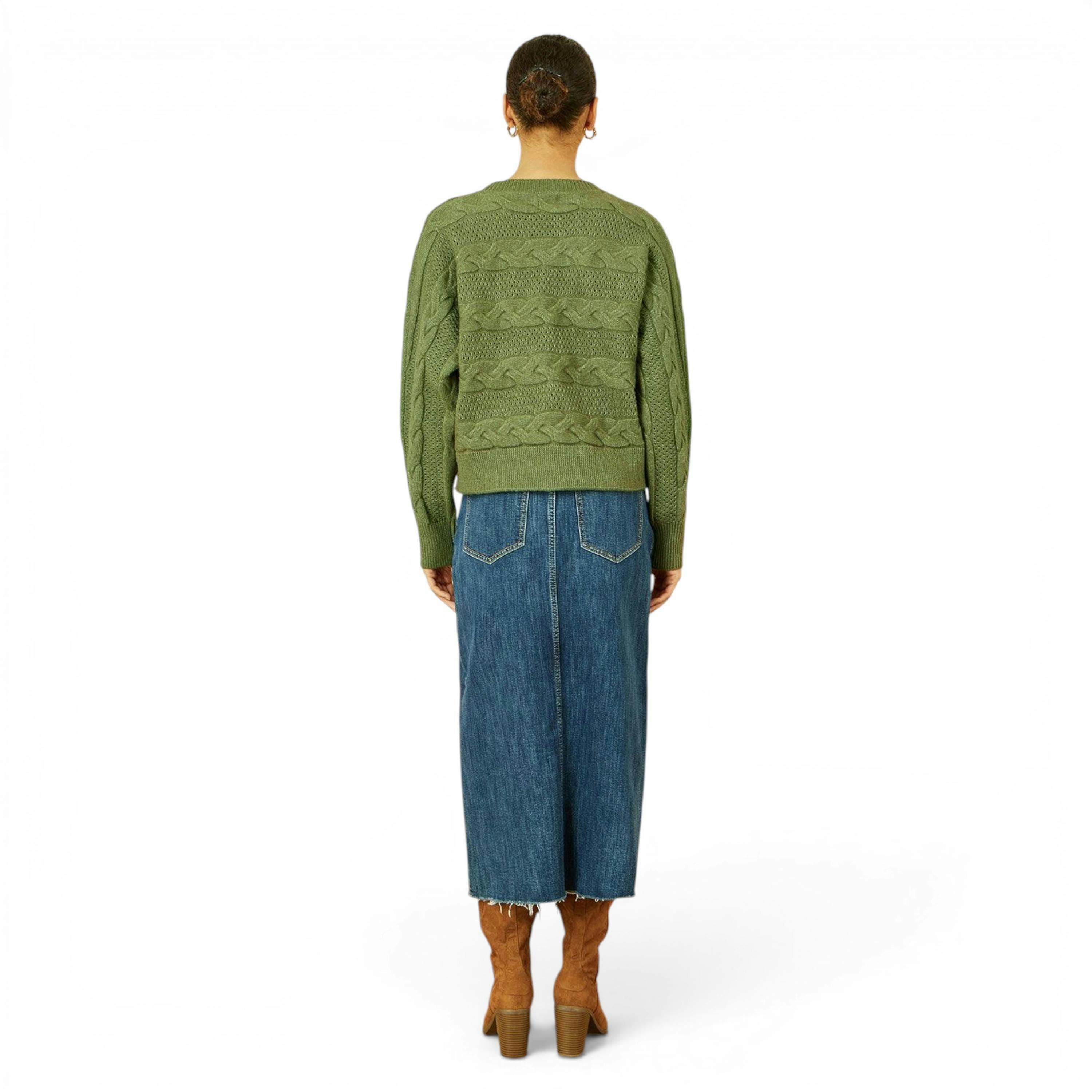 Yumi Green Cable Knit Relaxed Fit Jumper , view 5 of 5