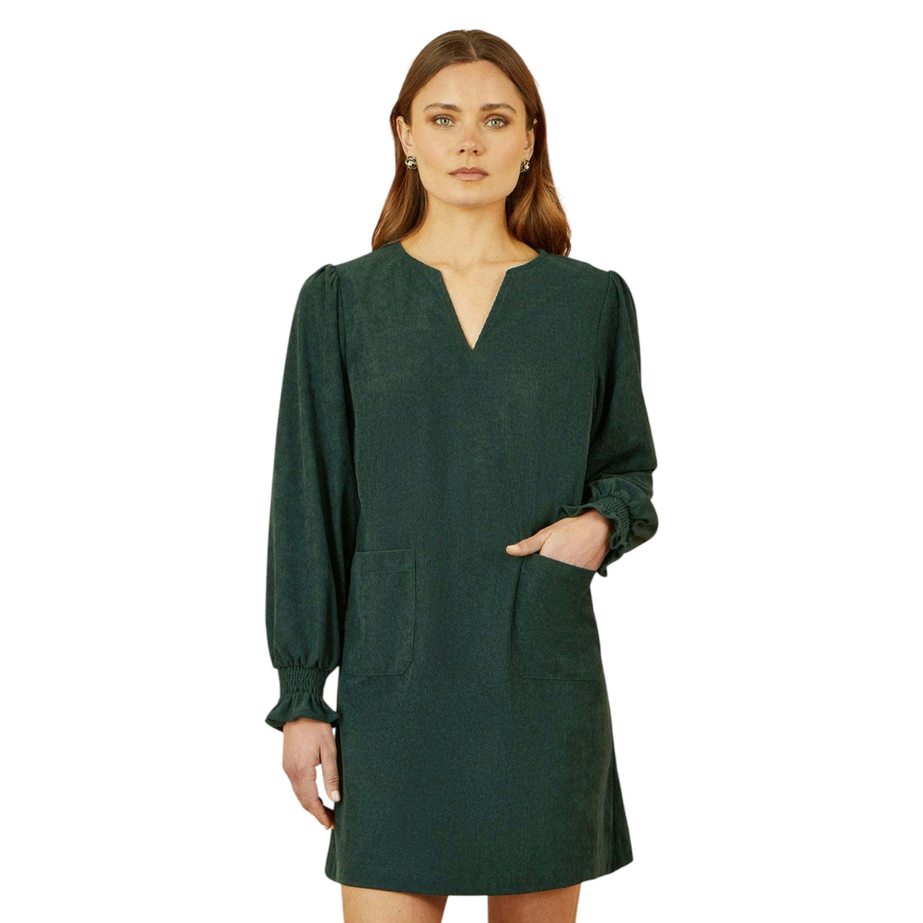 Yumi Green Cord Tunic With Ruched Sleeve , view 1 of 6