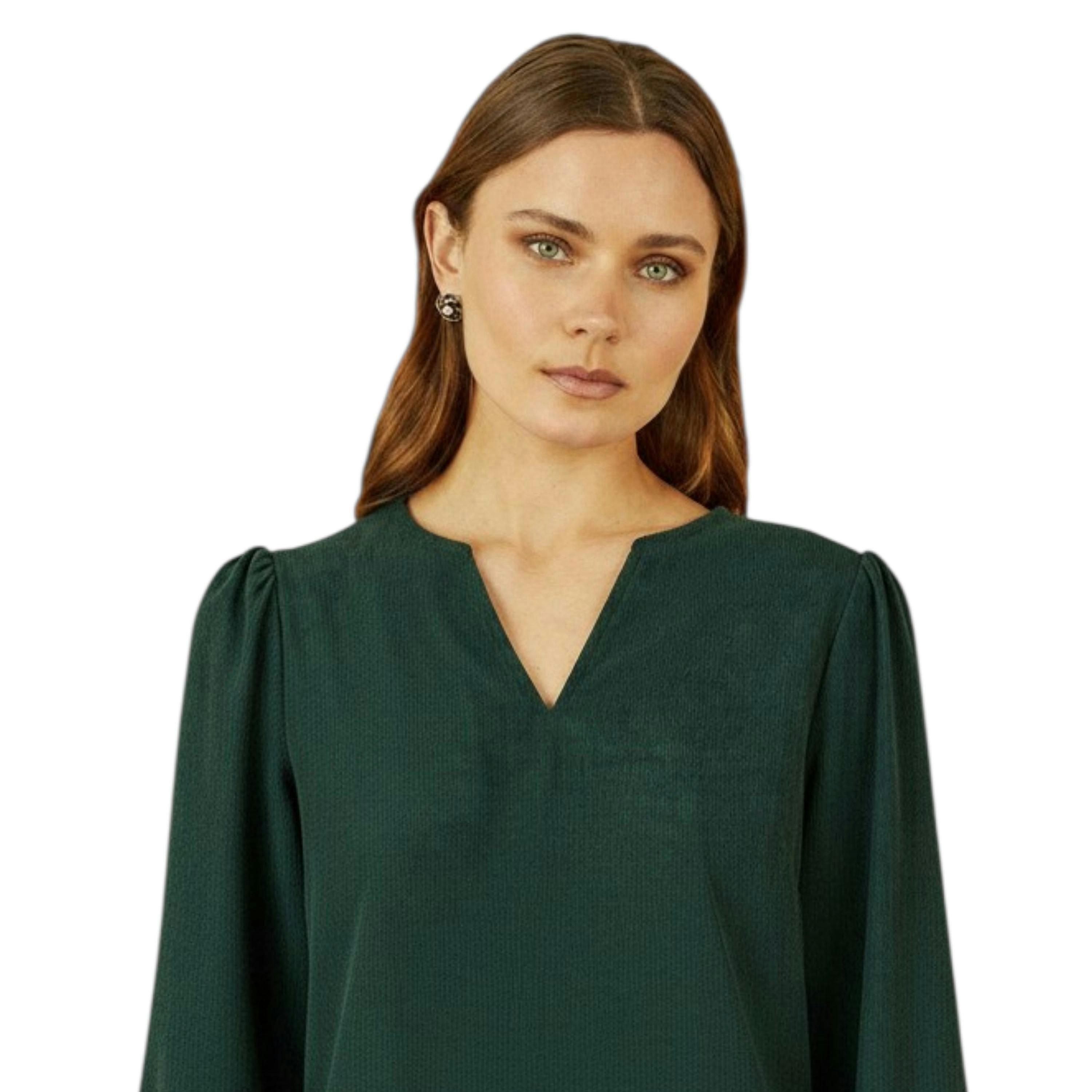 Yumi Green Cord Tunic With Ruched Sleeve , view 2 of 6