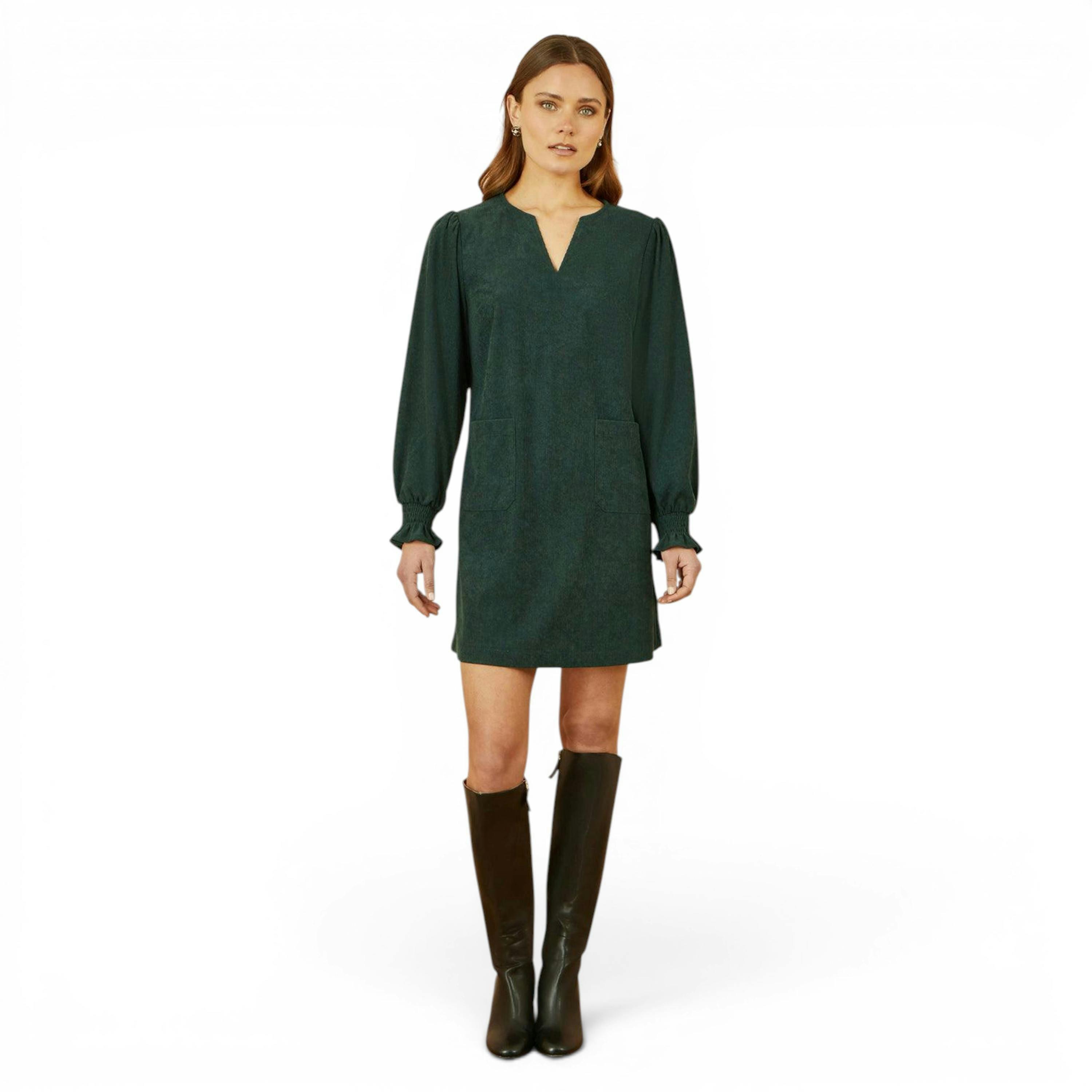 Yumi Green Cord Tunic With Ruched Sleeve , view 3 of 6