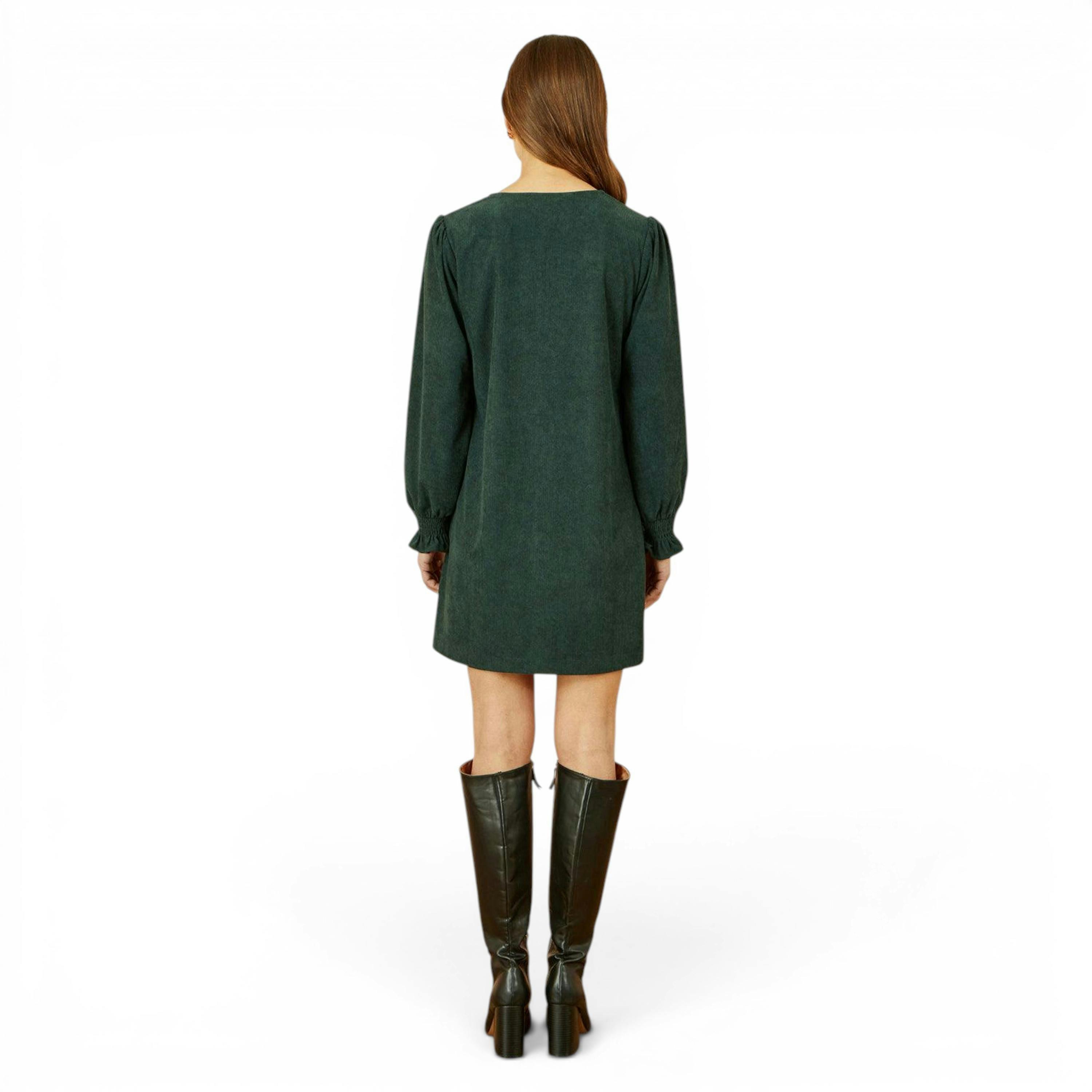 Yumi Green Cord Tunic With Ruched Sleeve , view 4 of 6
