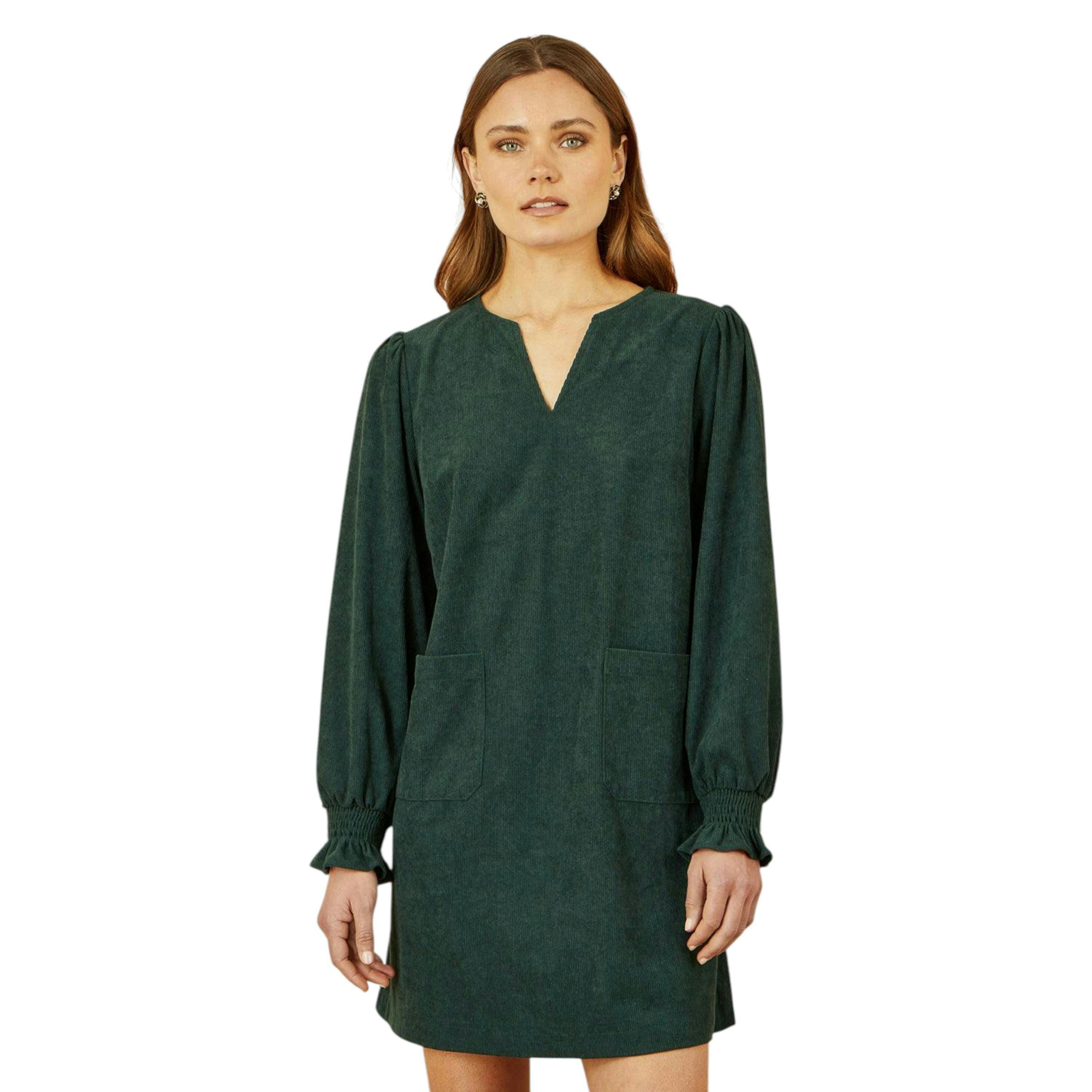 Yumi Green Cord Tunic With Ruched Sleeve , view 5 of 6