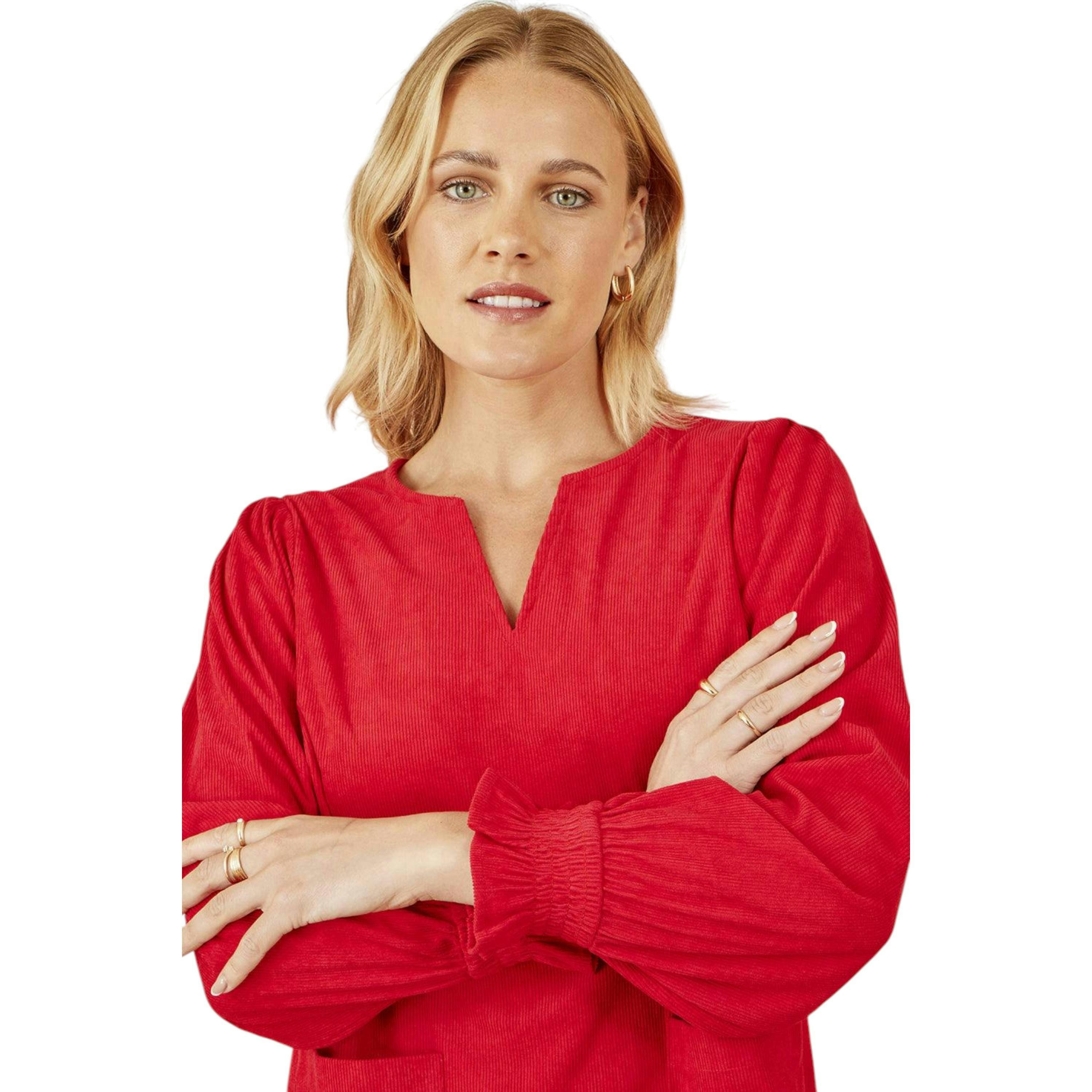 Yumi Red Cord Tunic With Ruched Sleeve , view 2 of 6