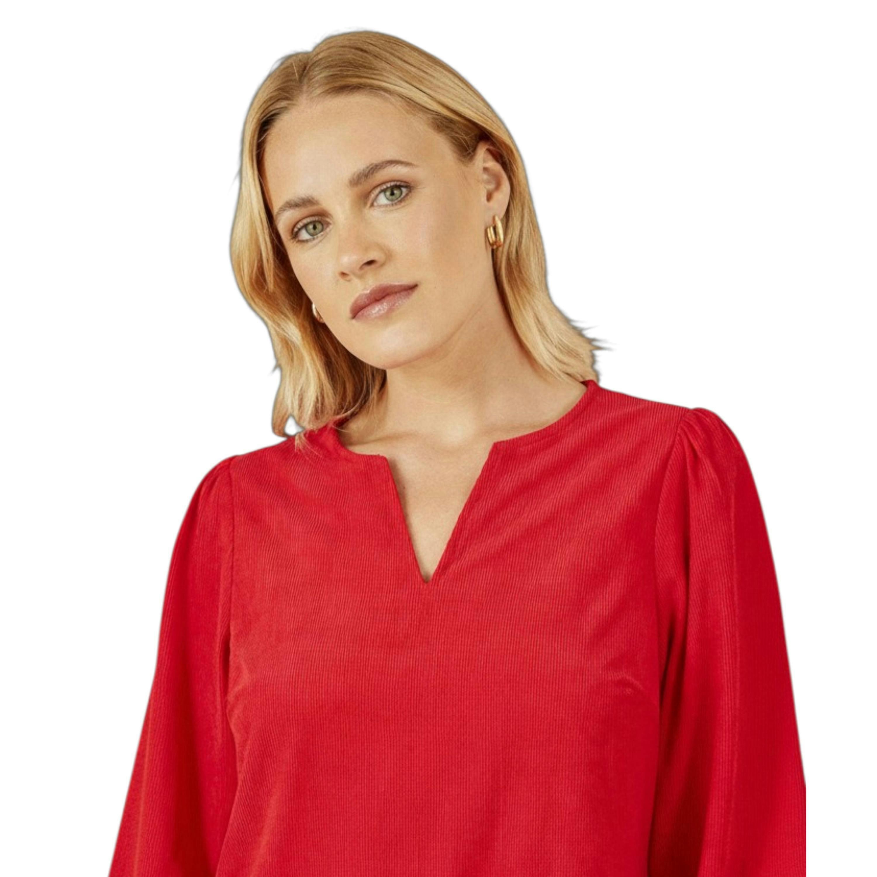 Yumi Red Cord Tunic With Ruched Sleeve , view 4 of 6