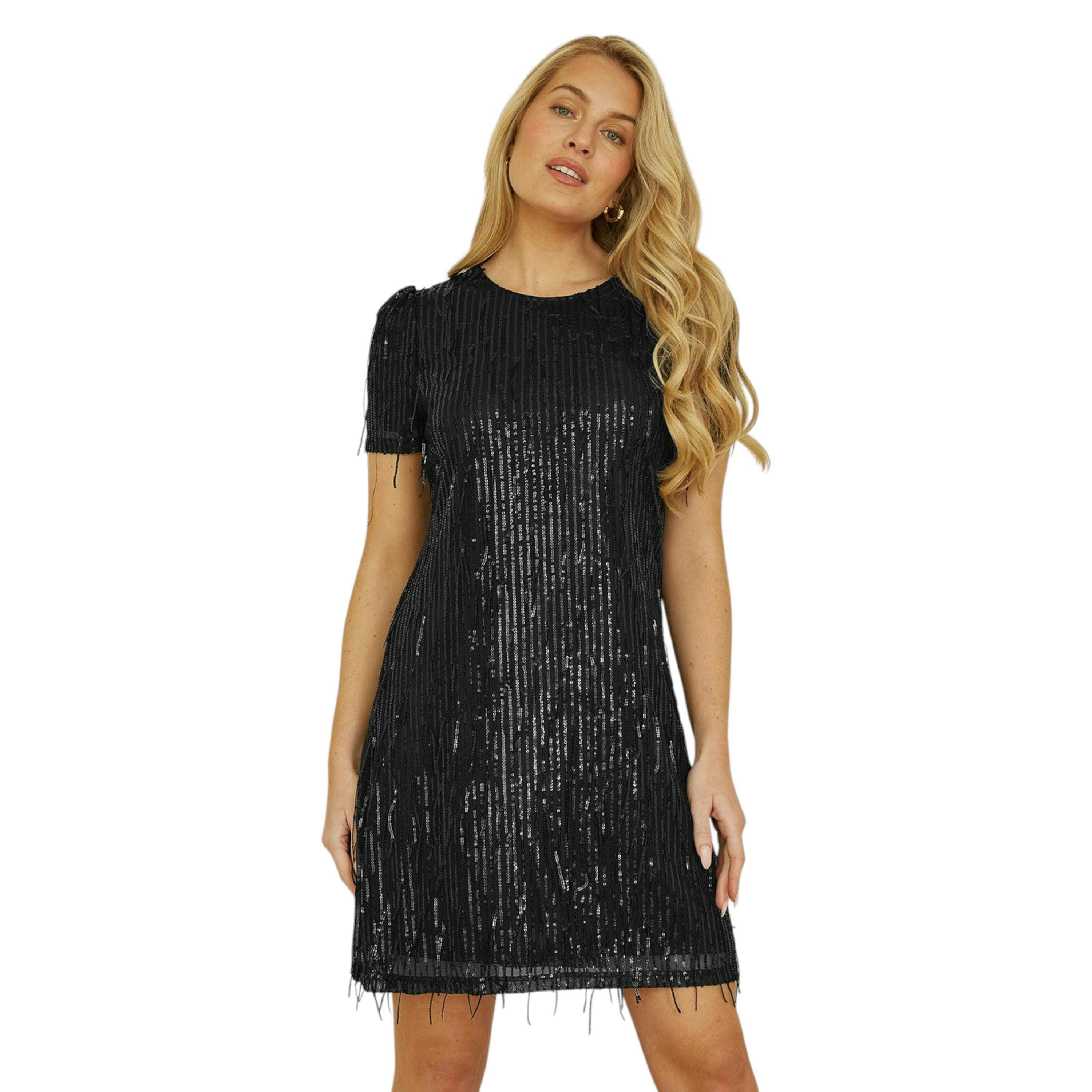 Yumi Black Dripping Sequin Tunic Dress , view 1 of 4