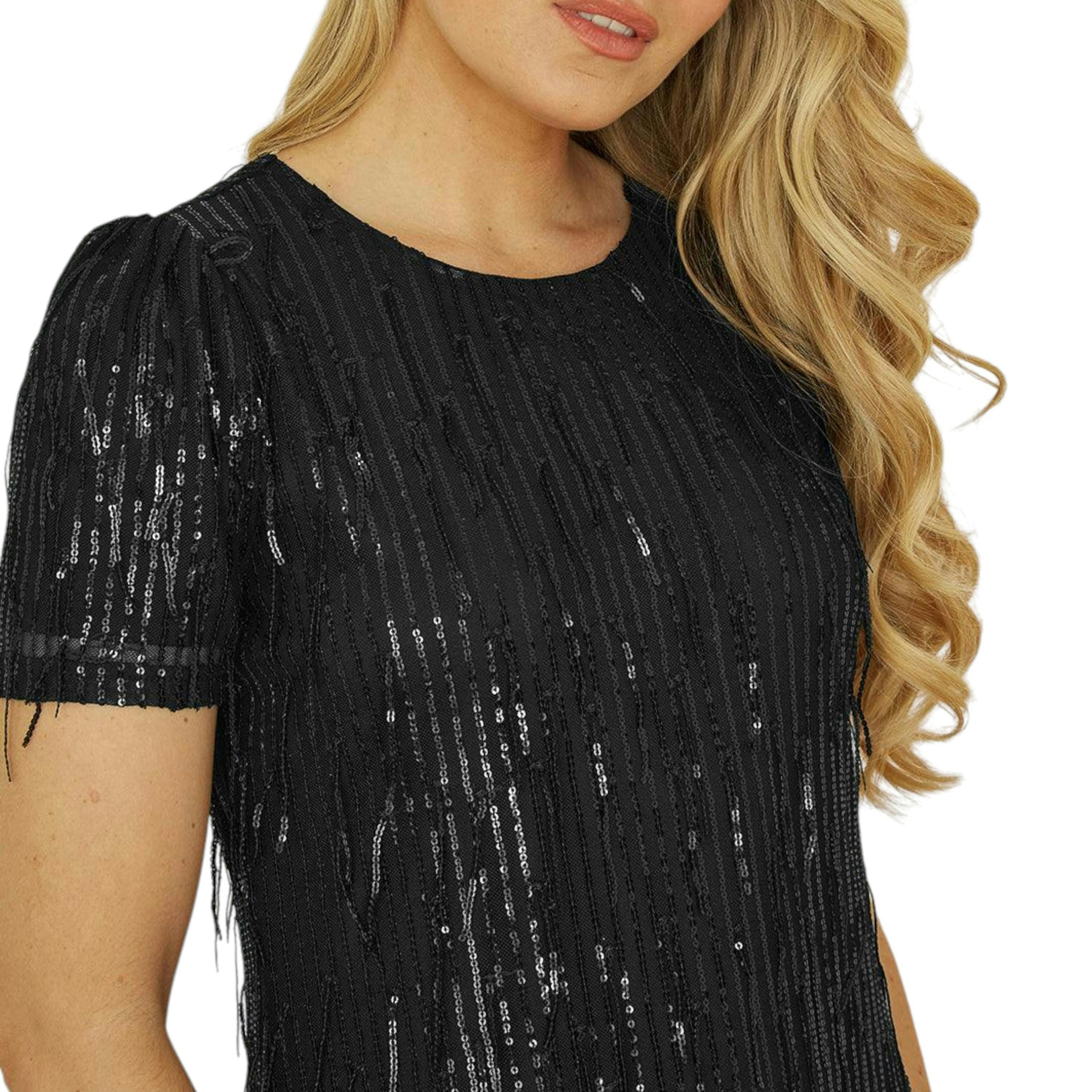 Yumi Black Dripping Sequin Tunic Dress , view 2 of 4