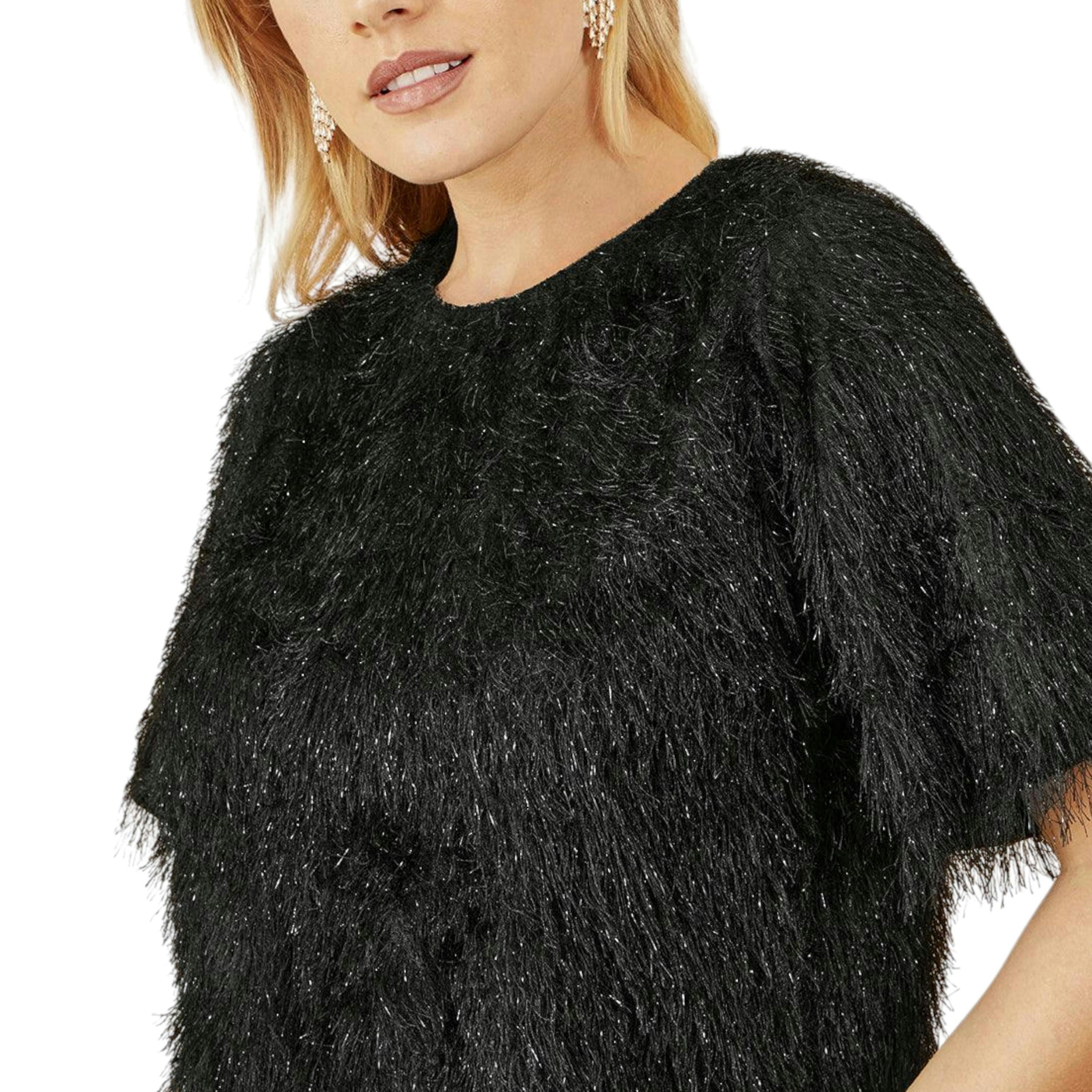 Yumi Black Lurex Fringe Relaxed Fit Top , view 3 of 4