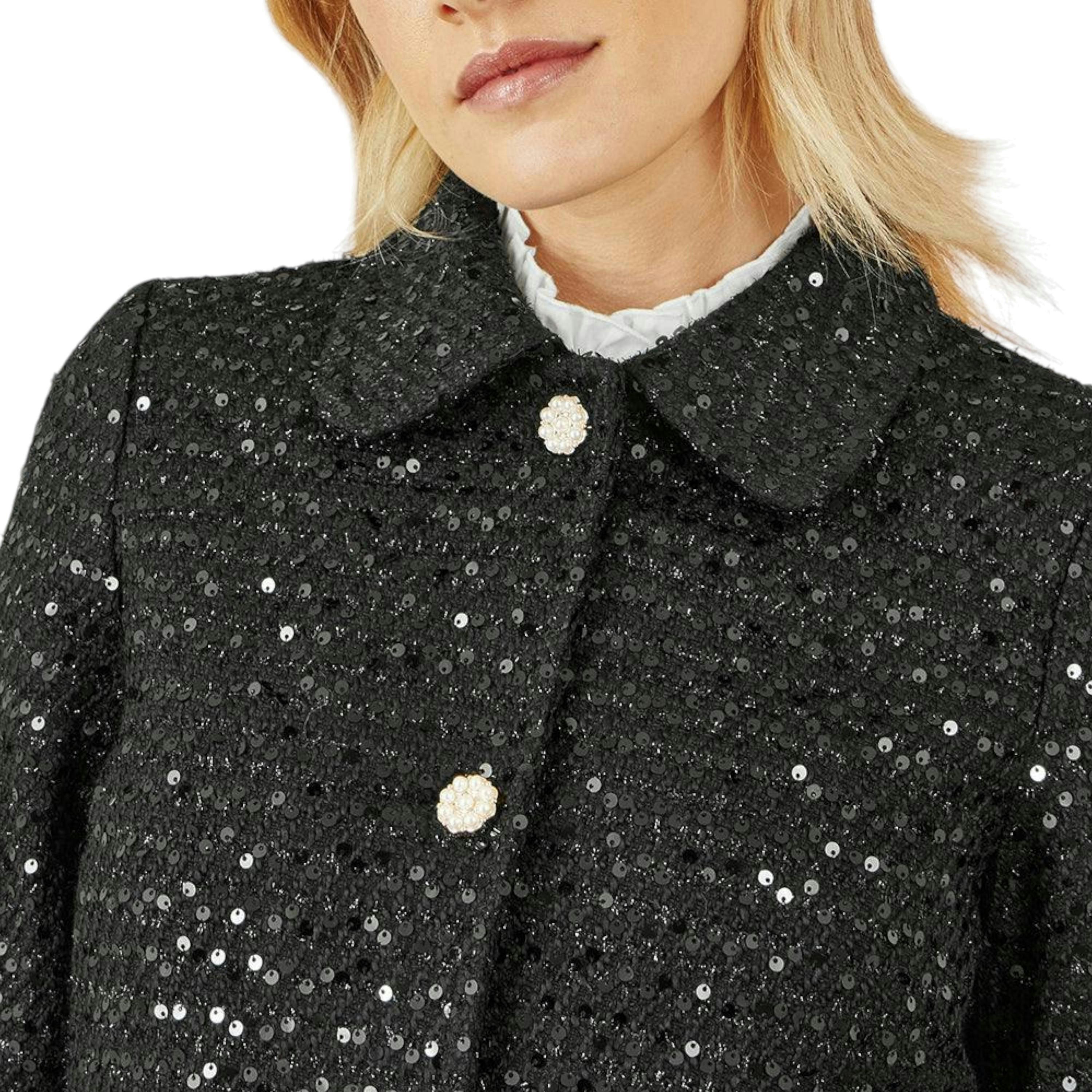 Yumi Black Boucle Sequin Jacket With Pearl Buttons , view 4 of 6
