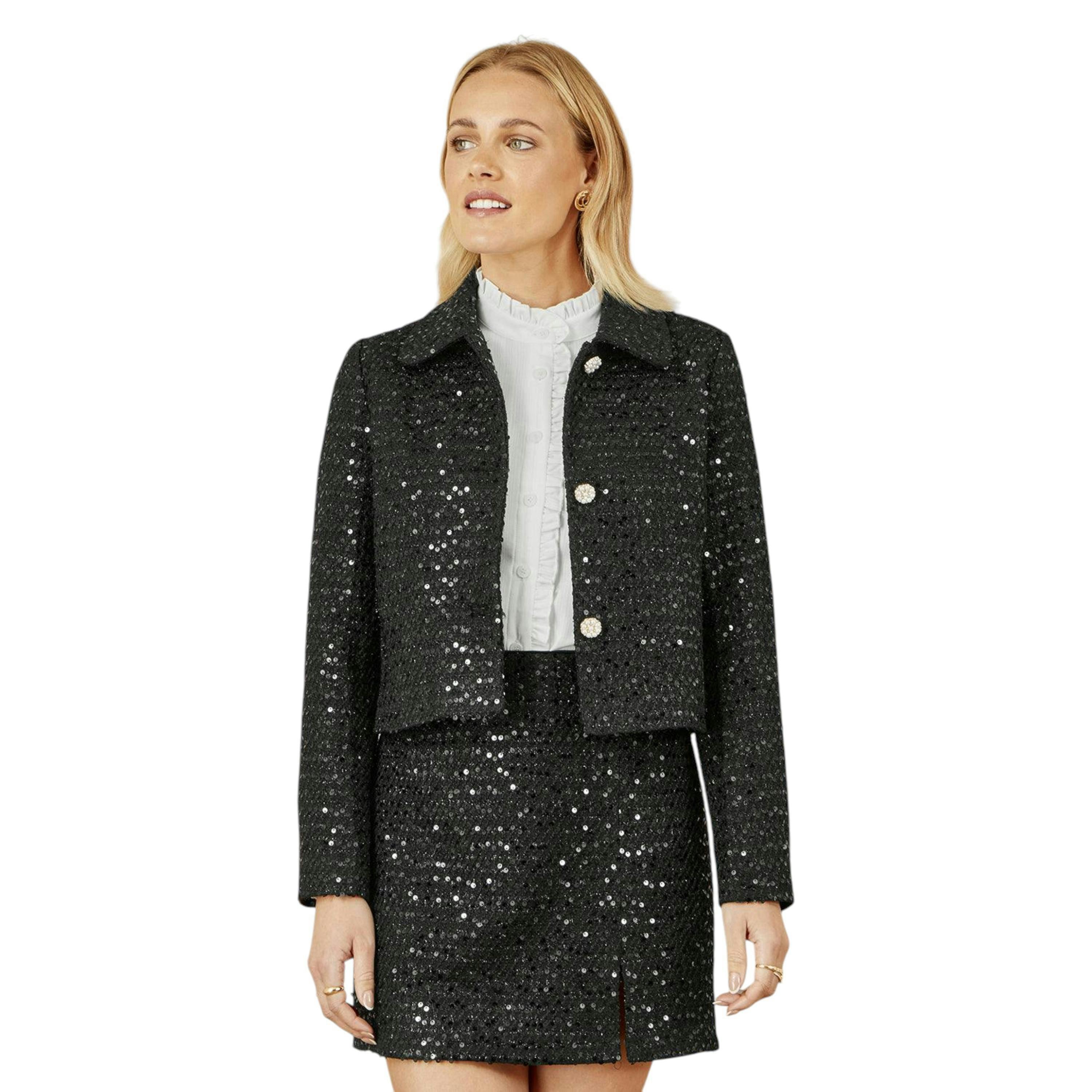 Yumi Black Boucle Sequin Mini Skirt , view 4 of 6