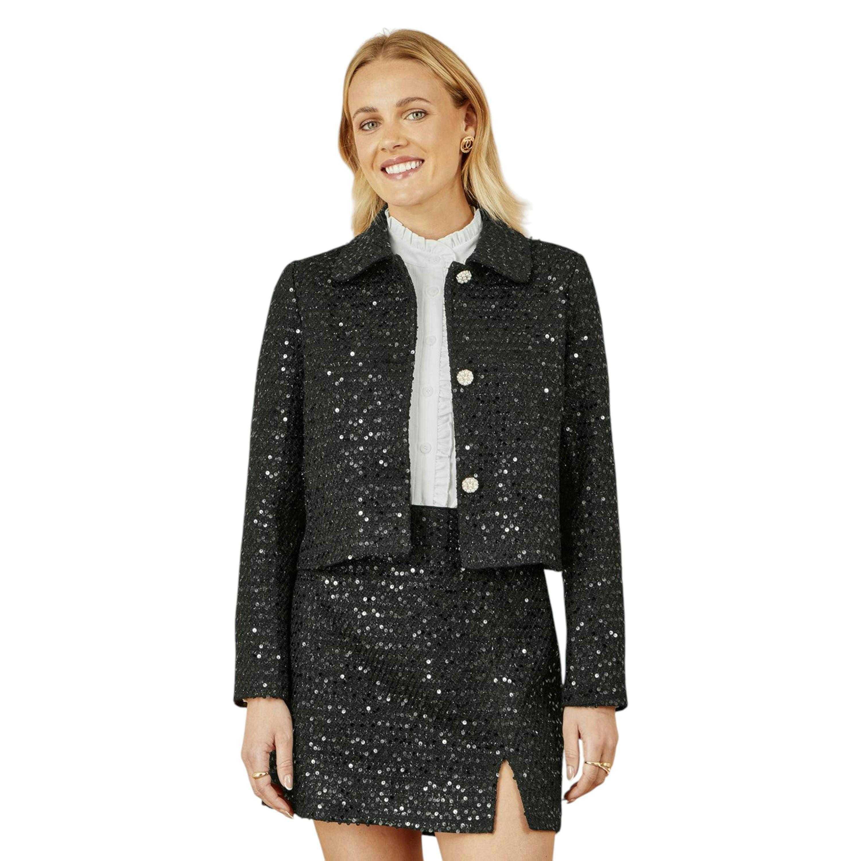 Yumi Black Boucle Sequin Mini Skirt , view 6 of 6