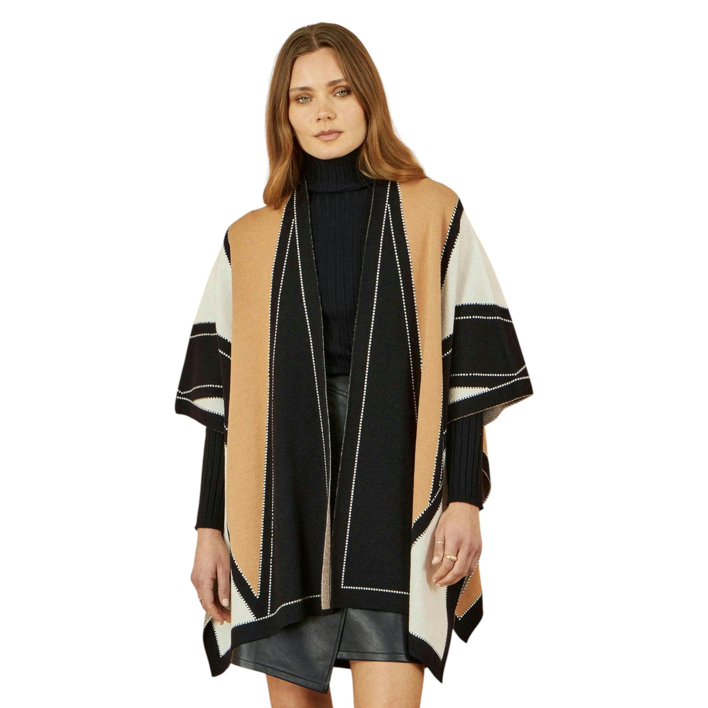 Yumi Brown Colour Block Cape , view 1 of 4