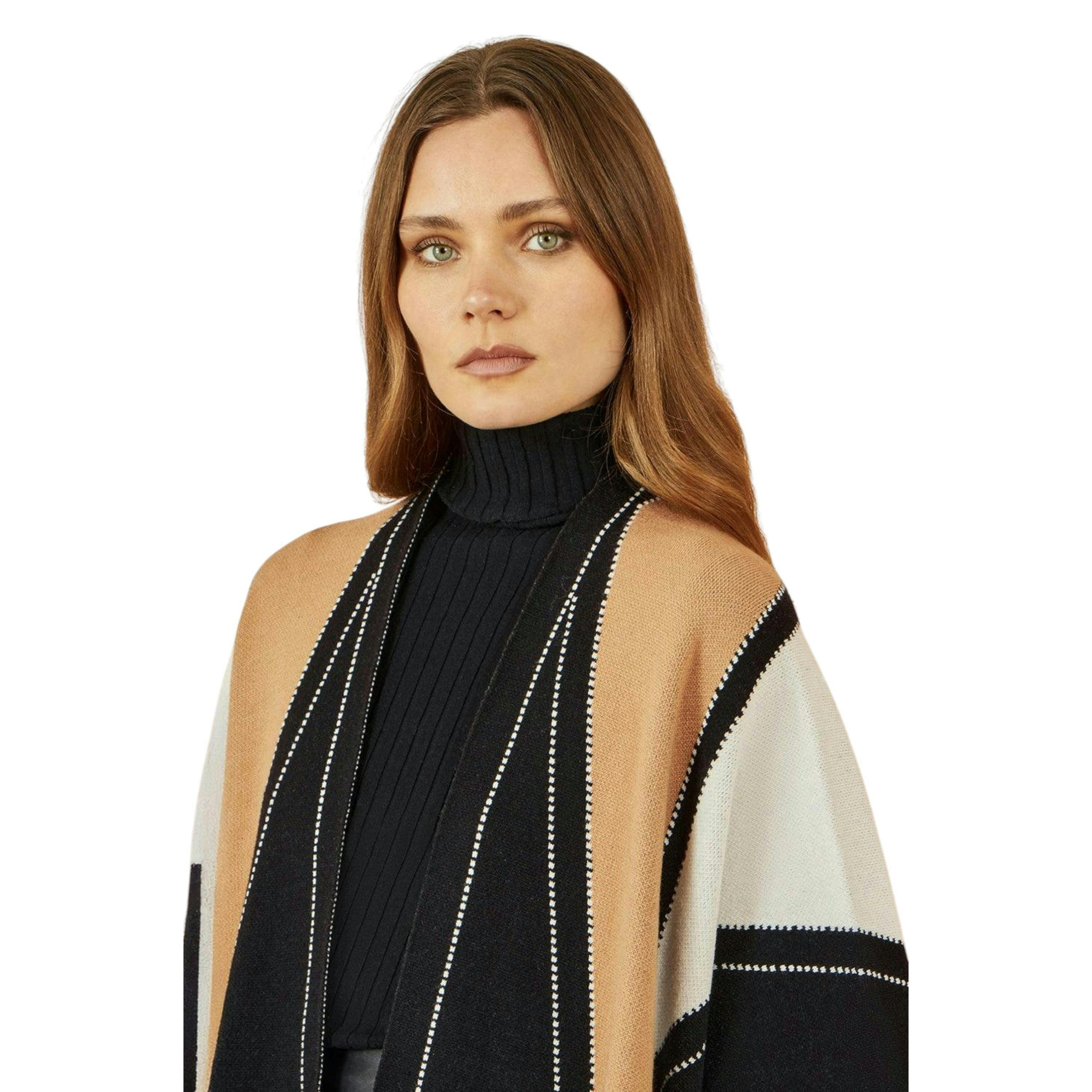 Yumi Brown Colour Block Cape , view 2 of 4