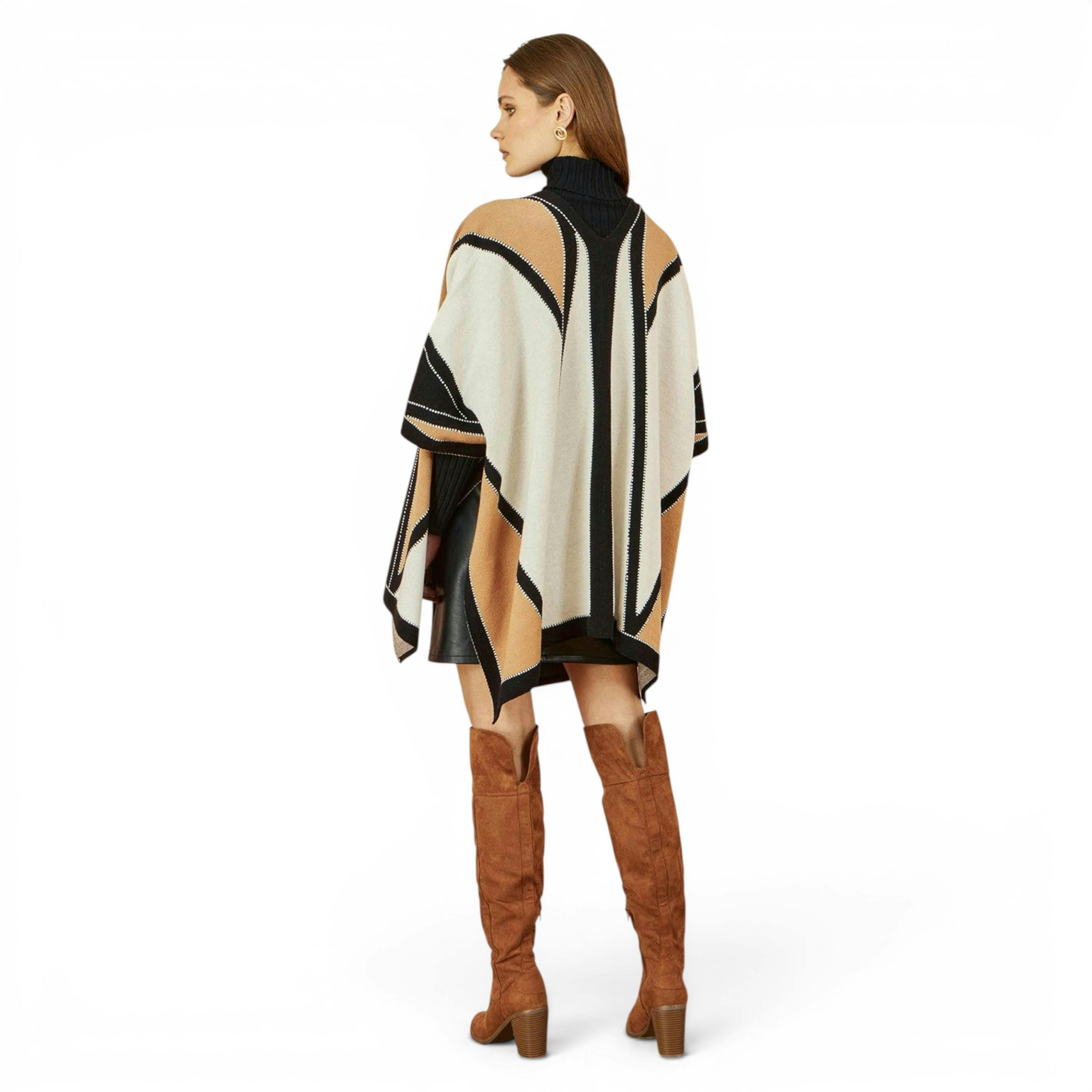 Yumi Brown Colour Block Cape , view 3 of 4