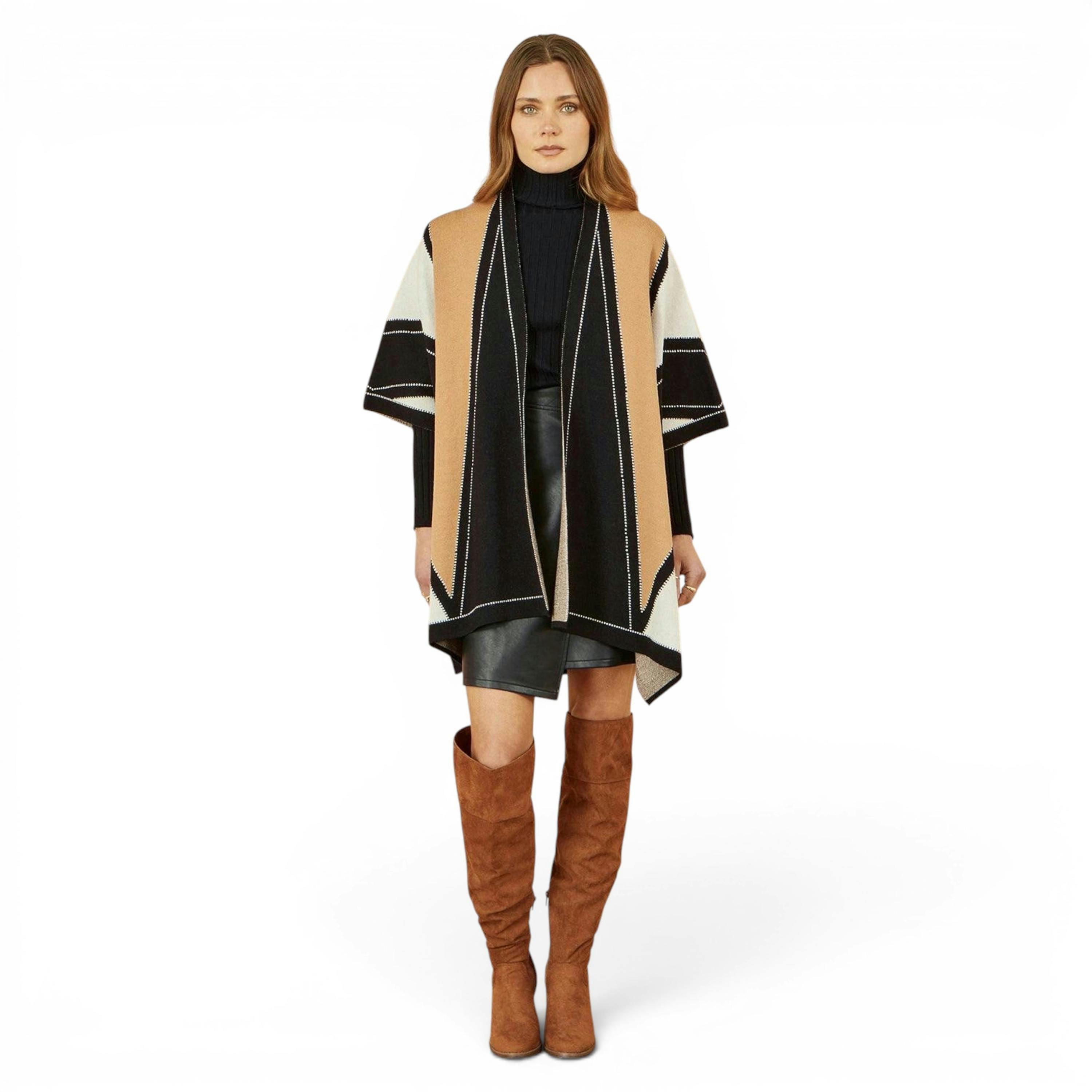 Yumi Brown Colour Block Cape , view 4 of 4