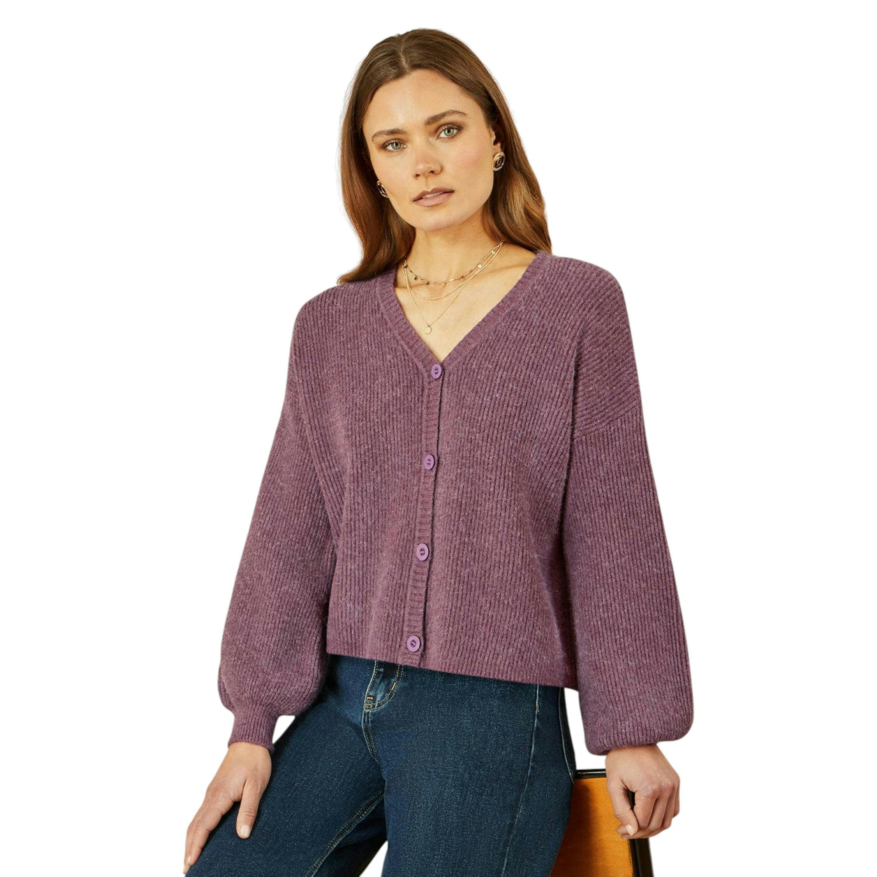 Yumi Purple Marl Knit Cardigan , view 1 of 5