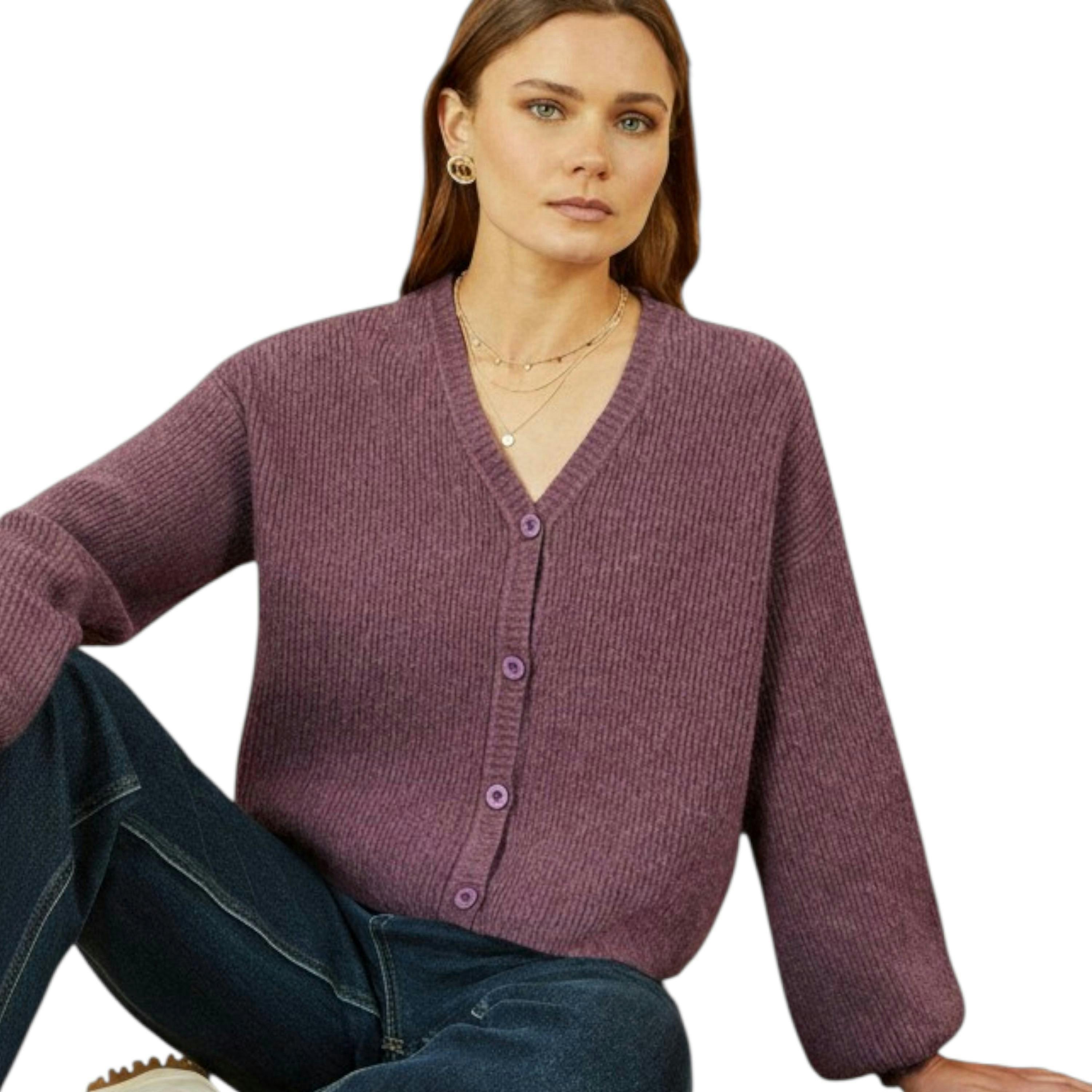 Yumi Purple Marl Knit Cardigan , view 2 of 5