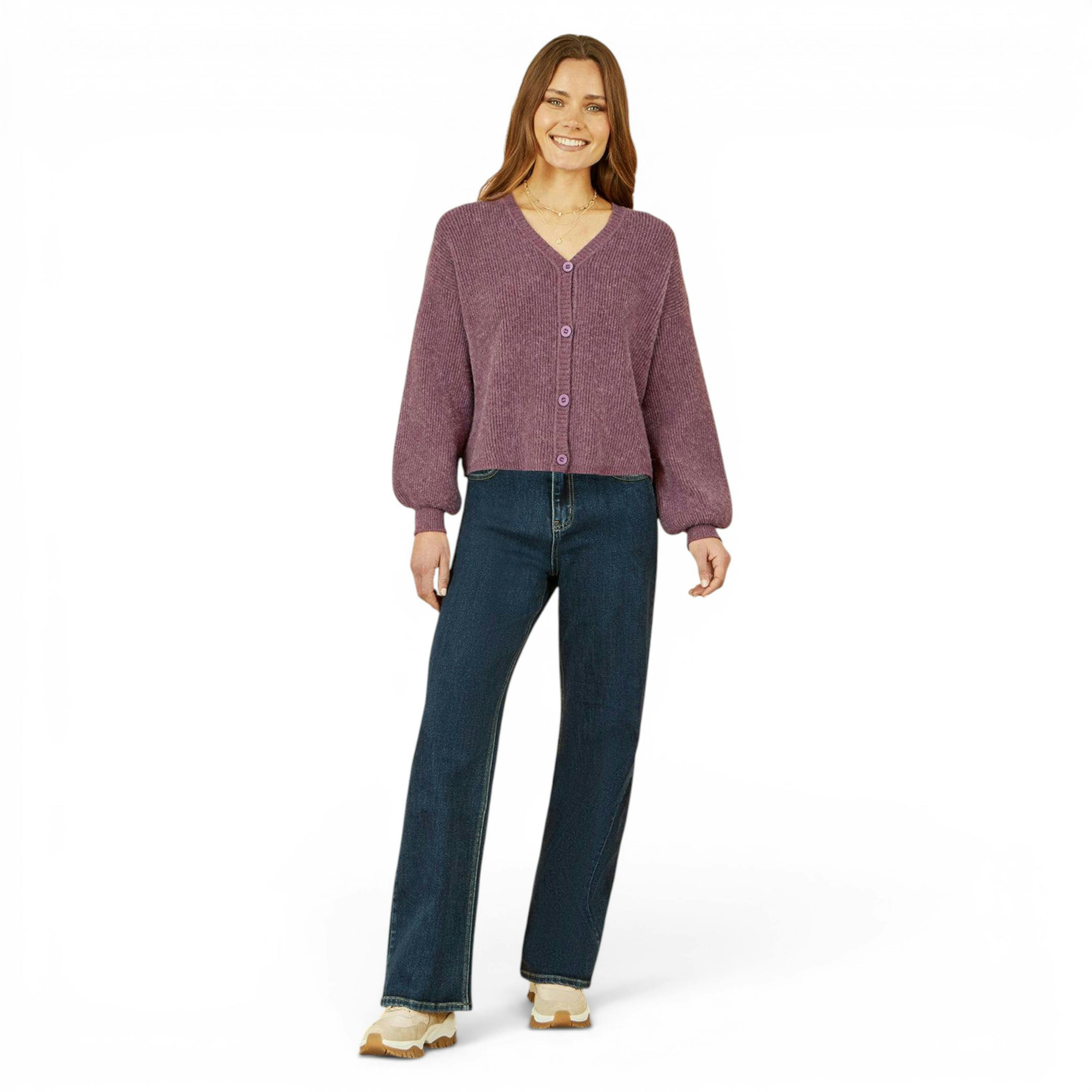 Yumi Purple Marl Knit Cardigan , view 3 of 5
