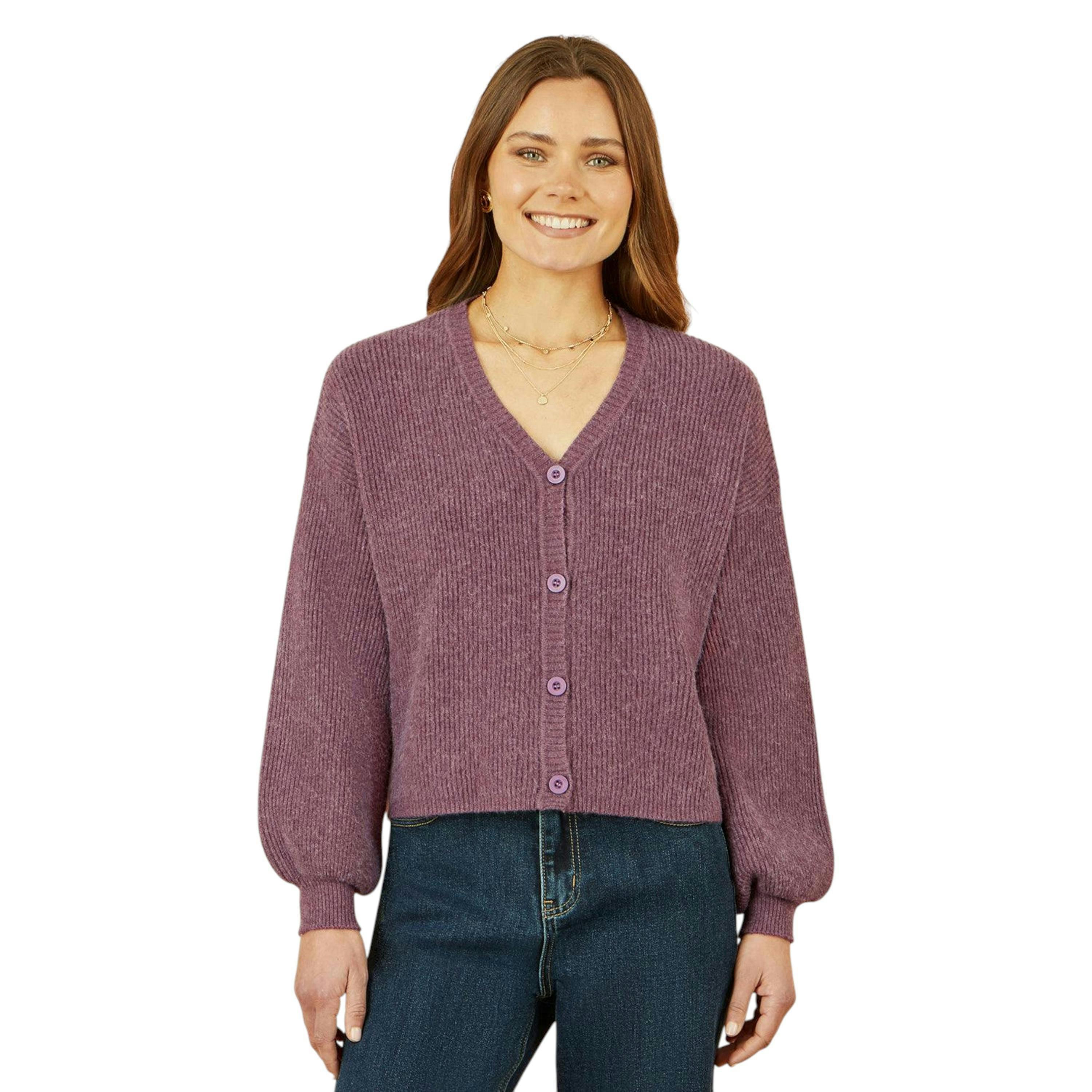 Yumi Purple Marl Knit Cardigan , view 5 of 5