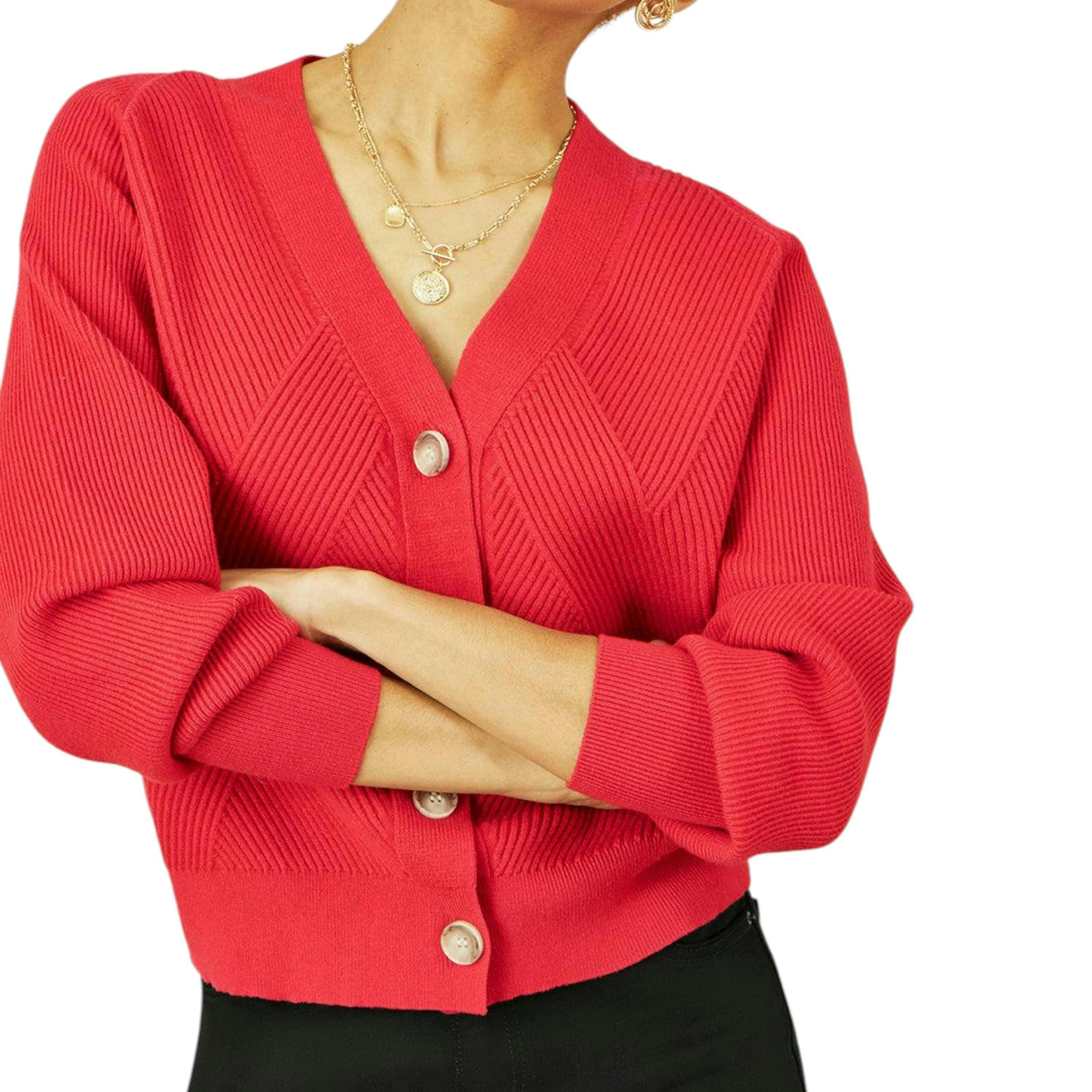 Yumi Red Relaxed Fit Cardigan With Stitch Detail , view 1 of 5