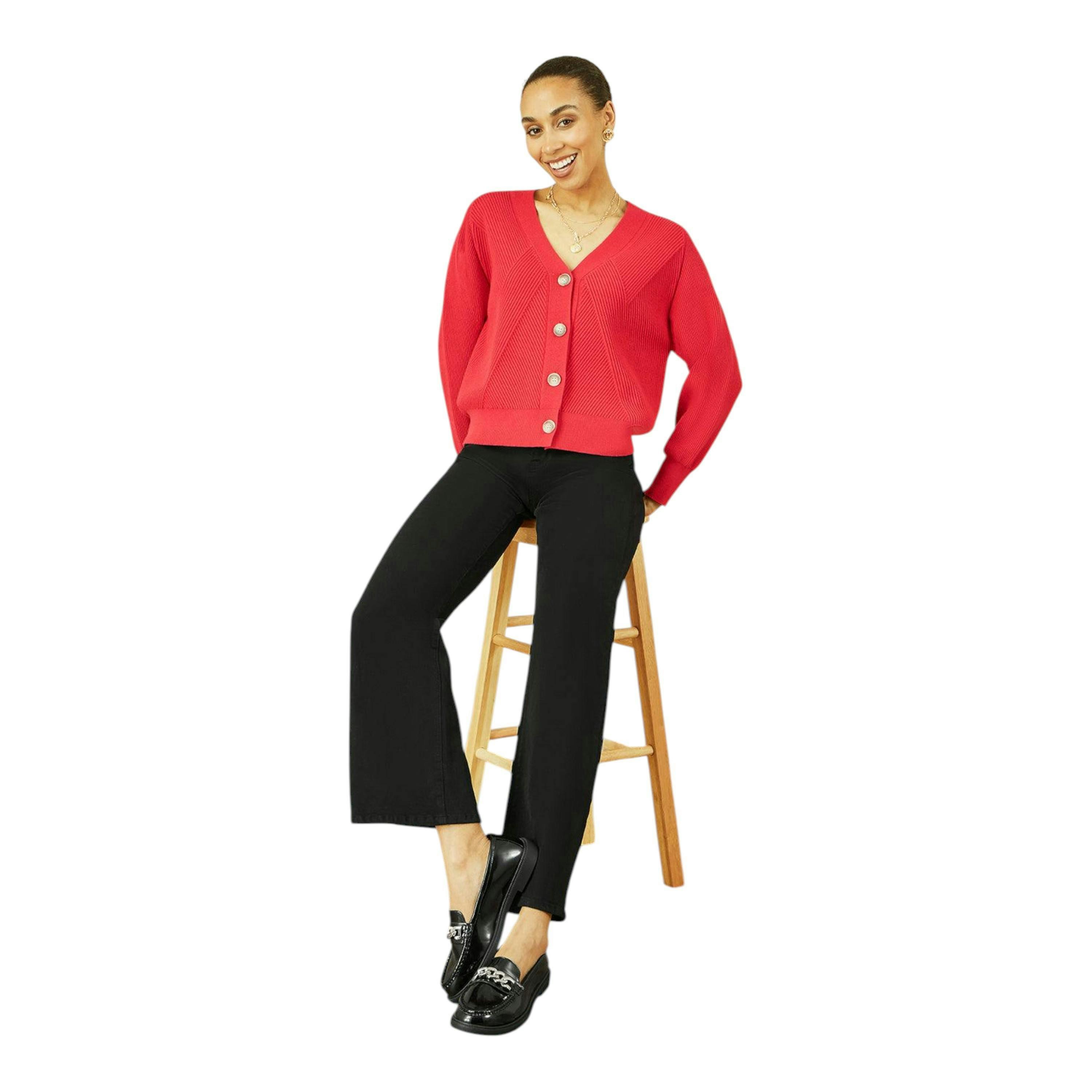 Yumi Red Relaxed Fit Cardigan With Stitch Detail , view 2 of 5