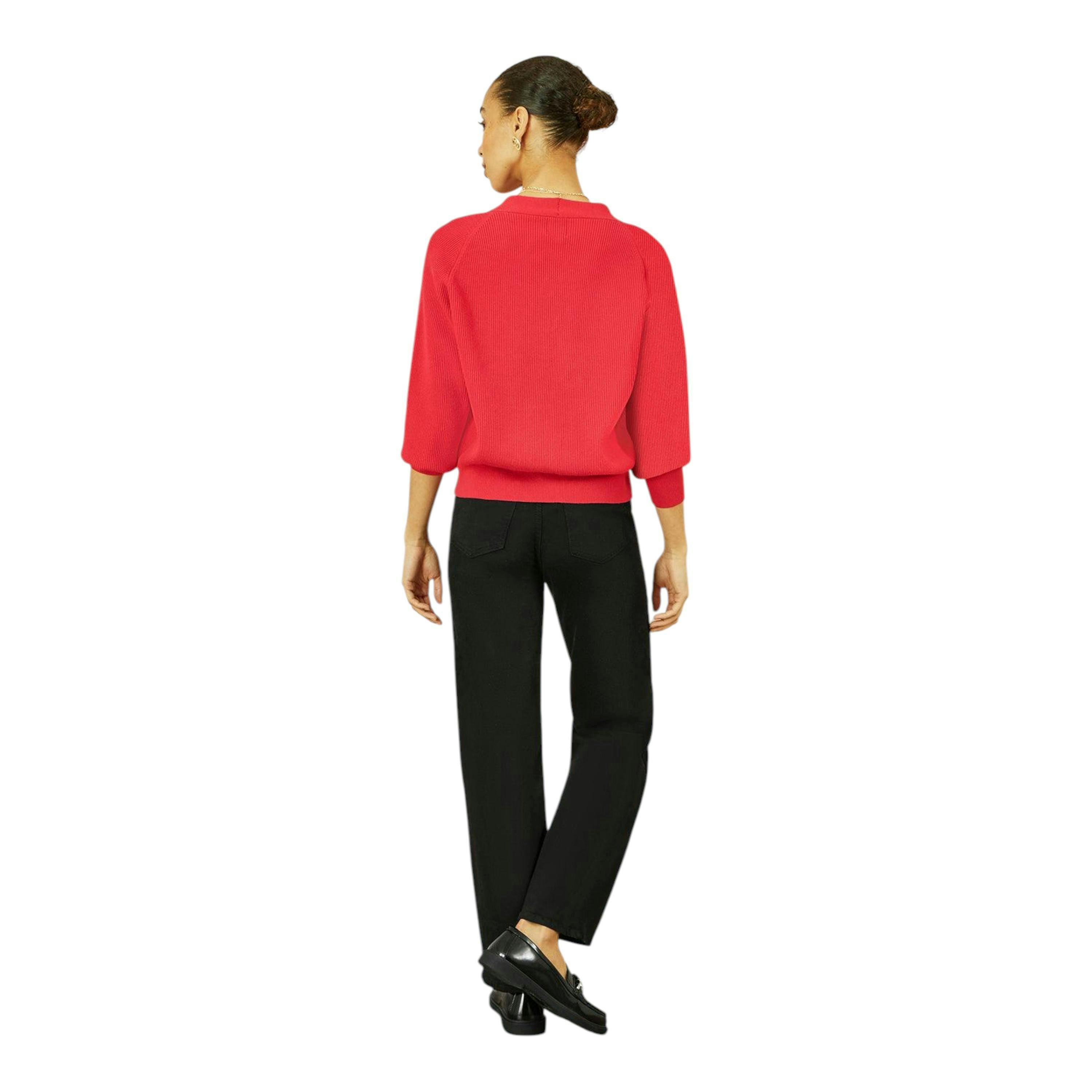 Yumi Red Relaxed Fit Cardigan With Stitch Detail , view 3 of 5