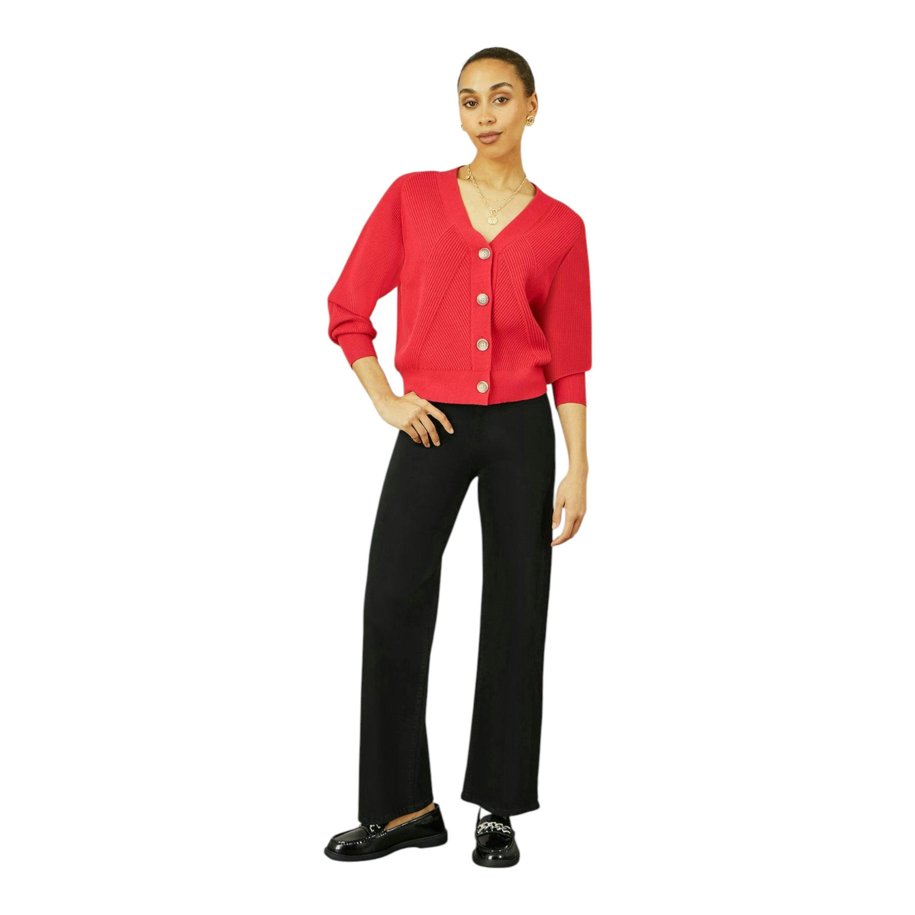 Yumi Red Relaxed Fit Cardigan With Stitch Detail , view 4 of 5