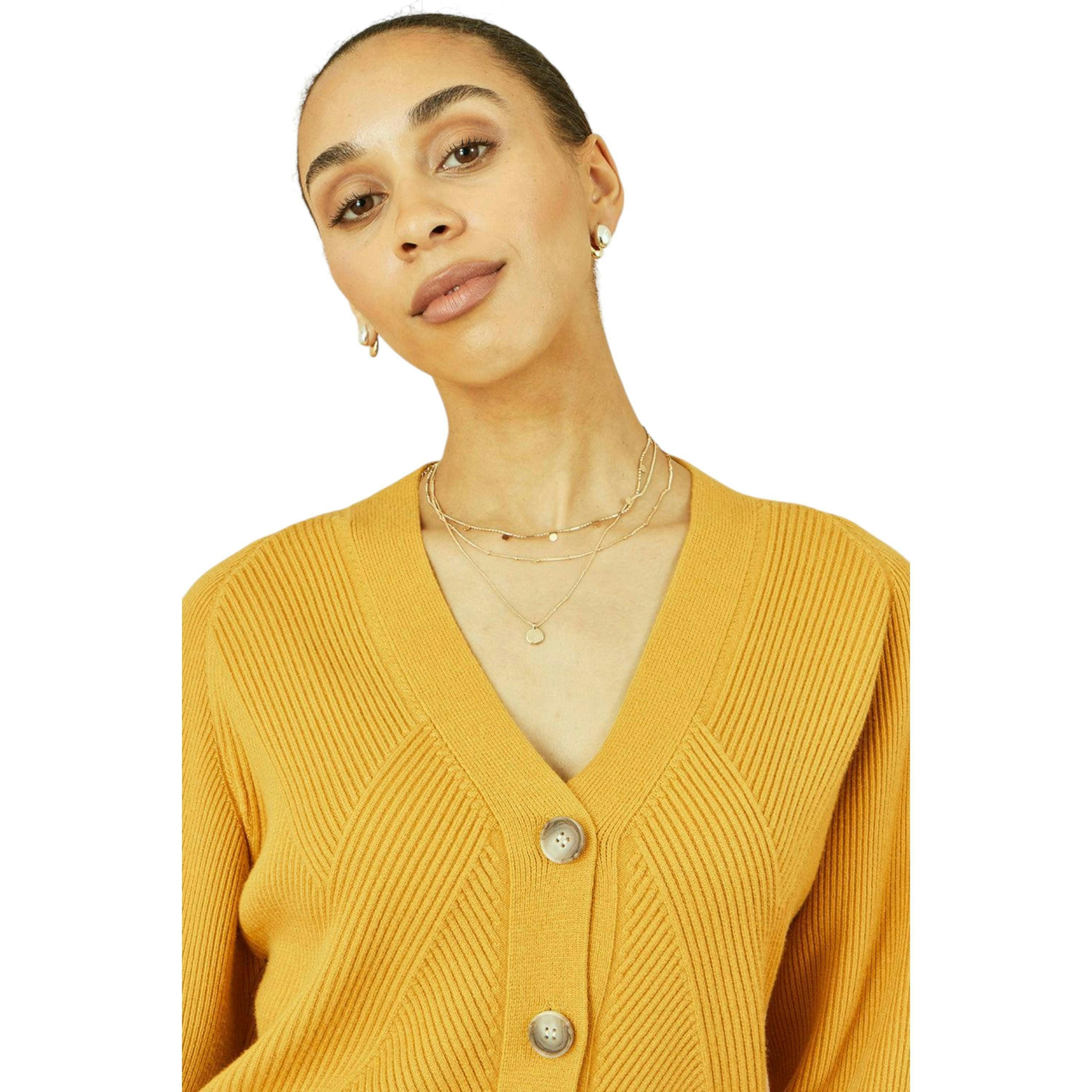 Yumi Mustard Relaxed Fit Cardigan With Stitch Detail , view 2 of 5
