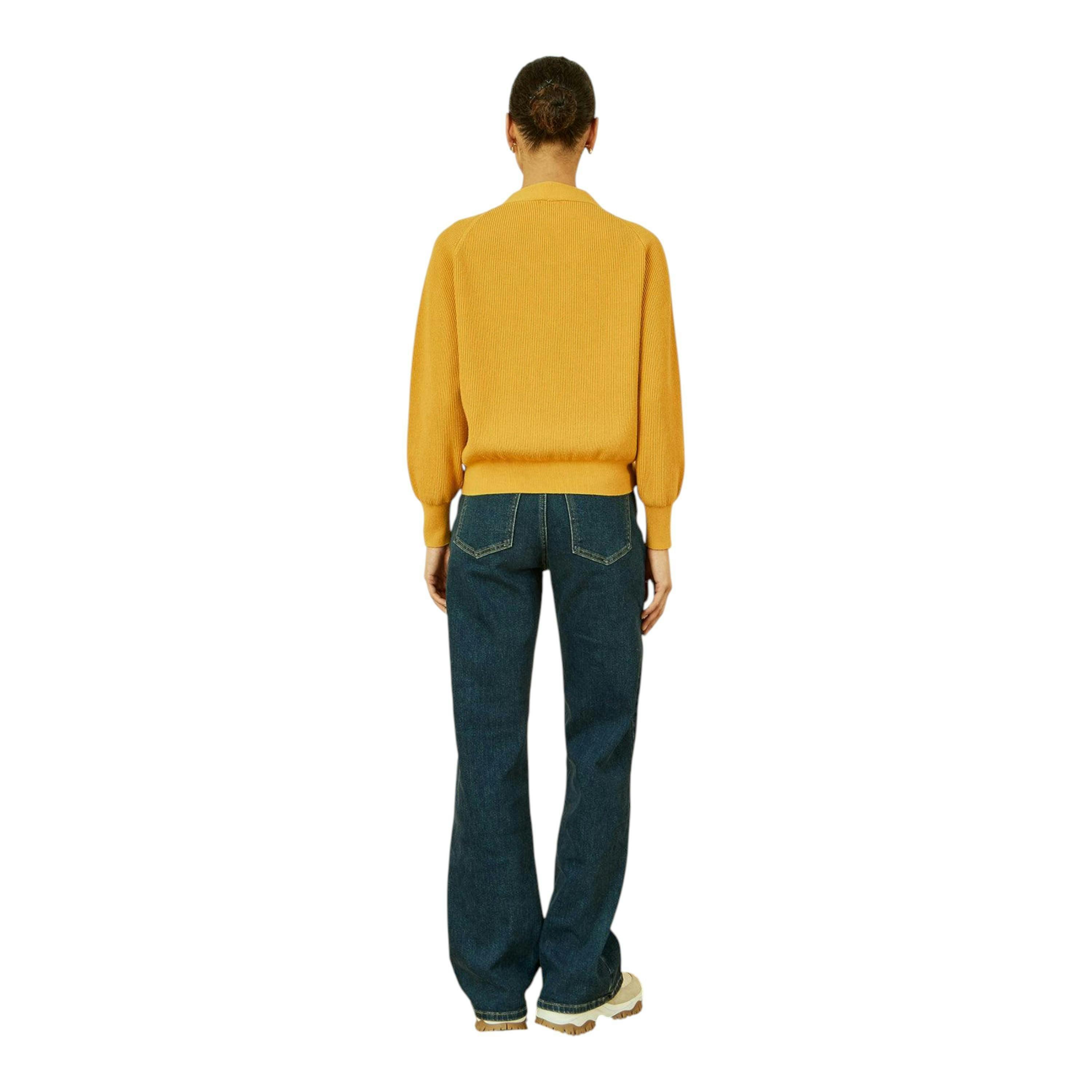 Yumi Mustard Relaxed Fit Cardigan With Stitch Detail , view 5 of 5