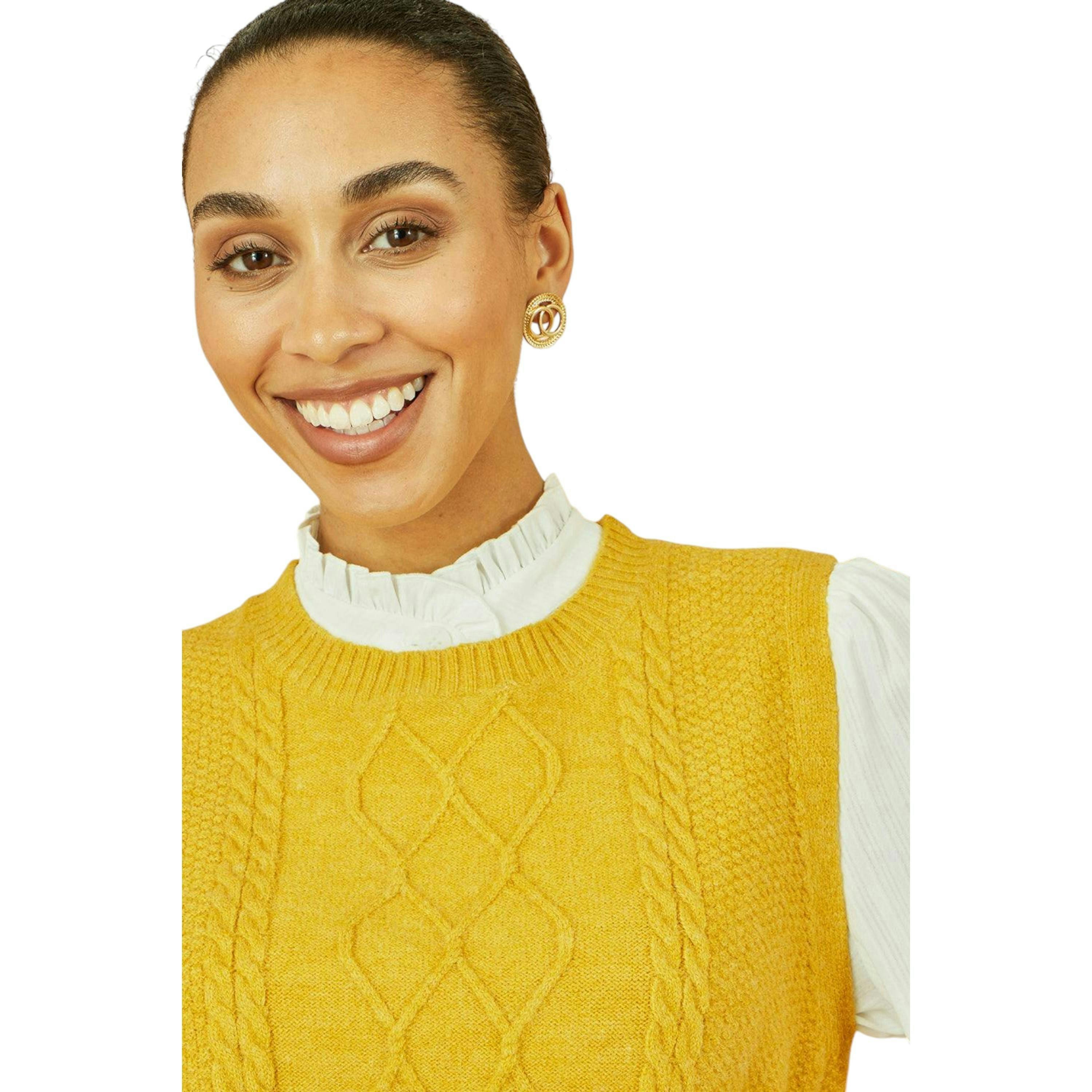 Yumi Mustard Cable Knit Sleeveless Jumper , view 2 of 5