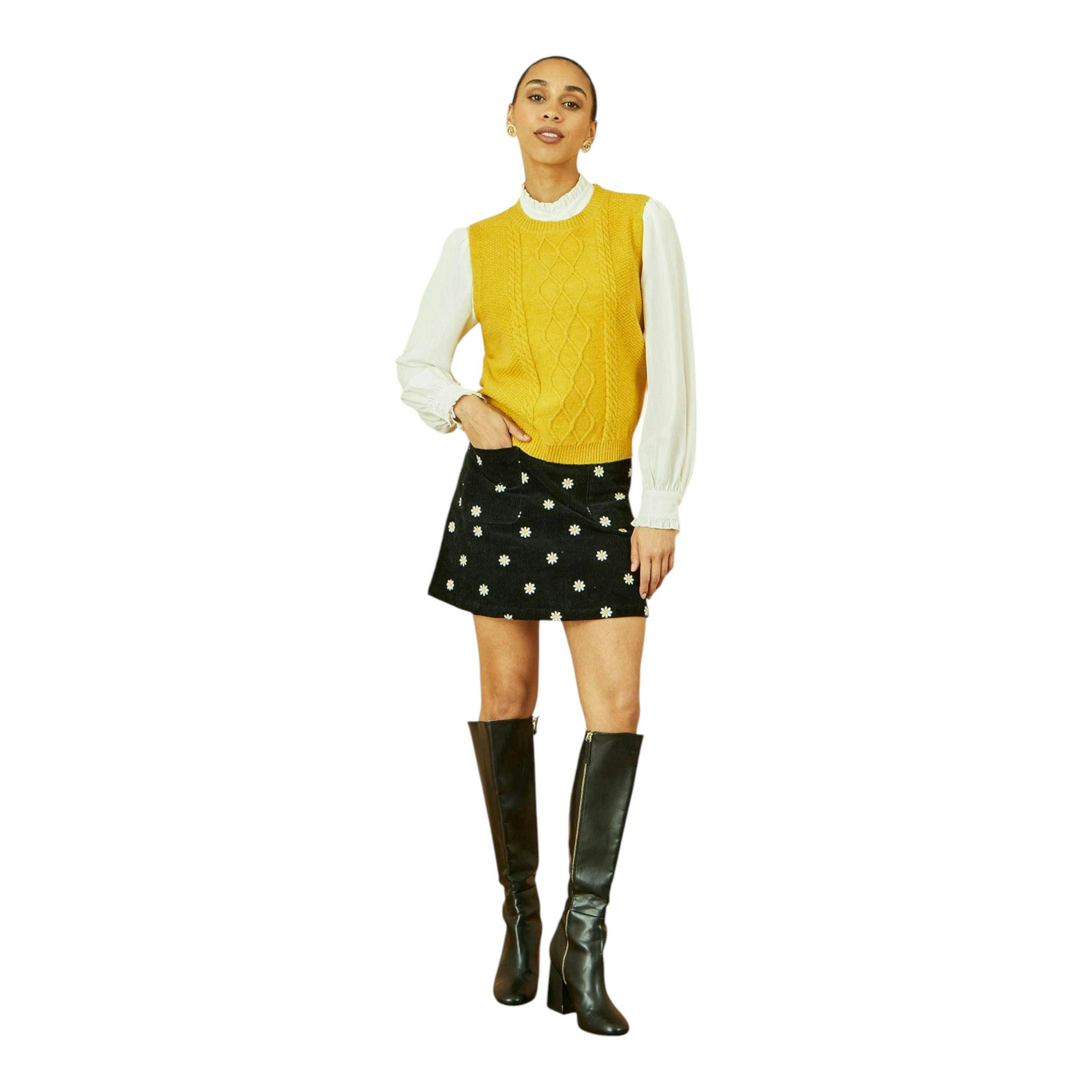 Yumi Mustard Cable Knit Sleeveless Jumper , view 3 of 5