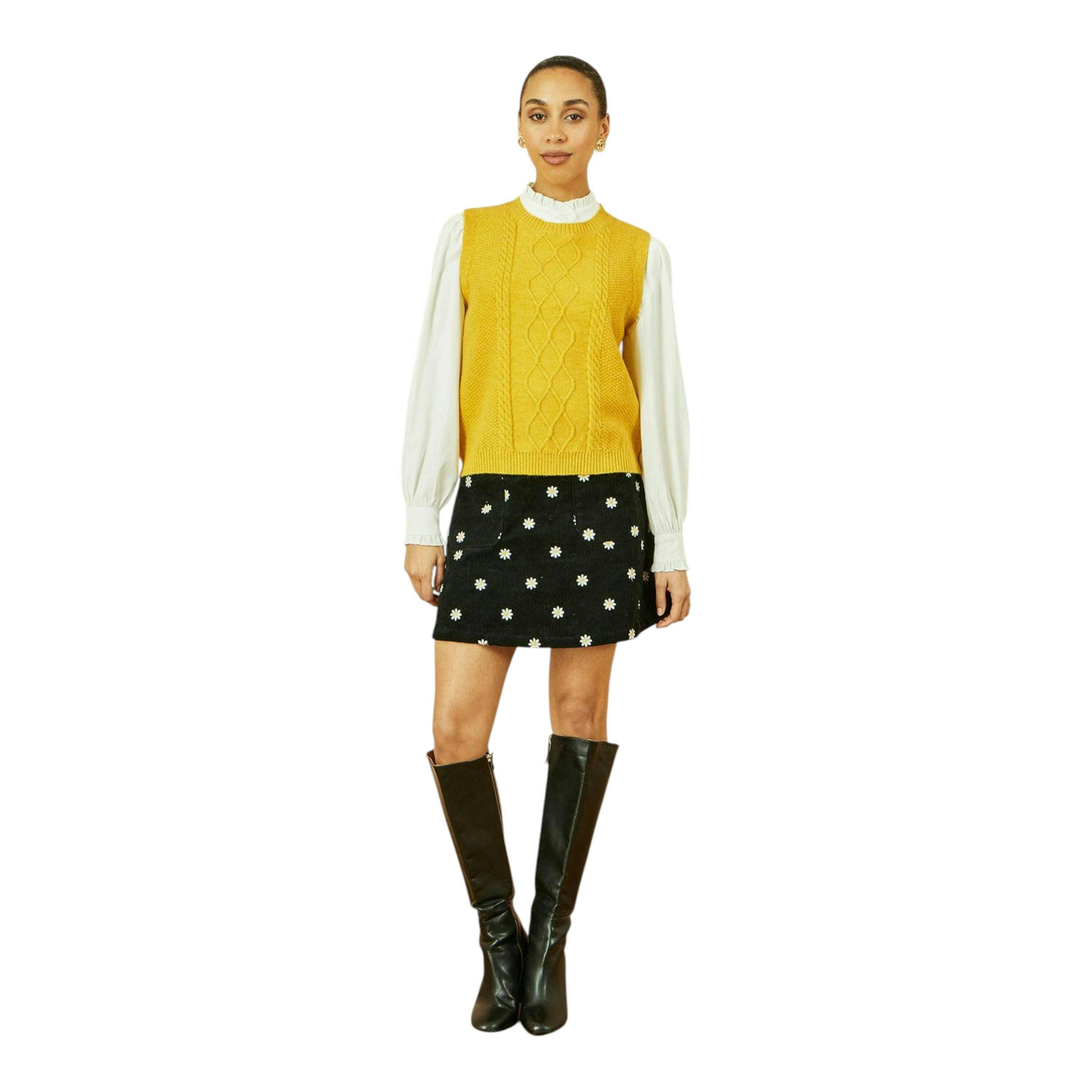 Yumi Mustard Cable Knit Sleeveless Jumper , view 5 of 5