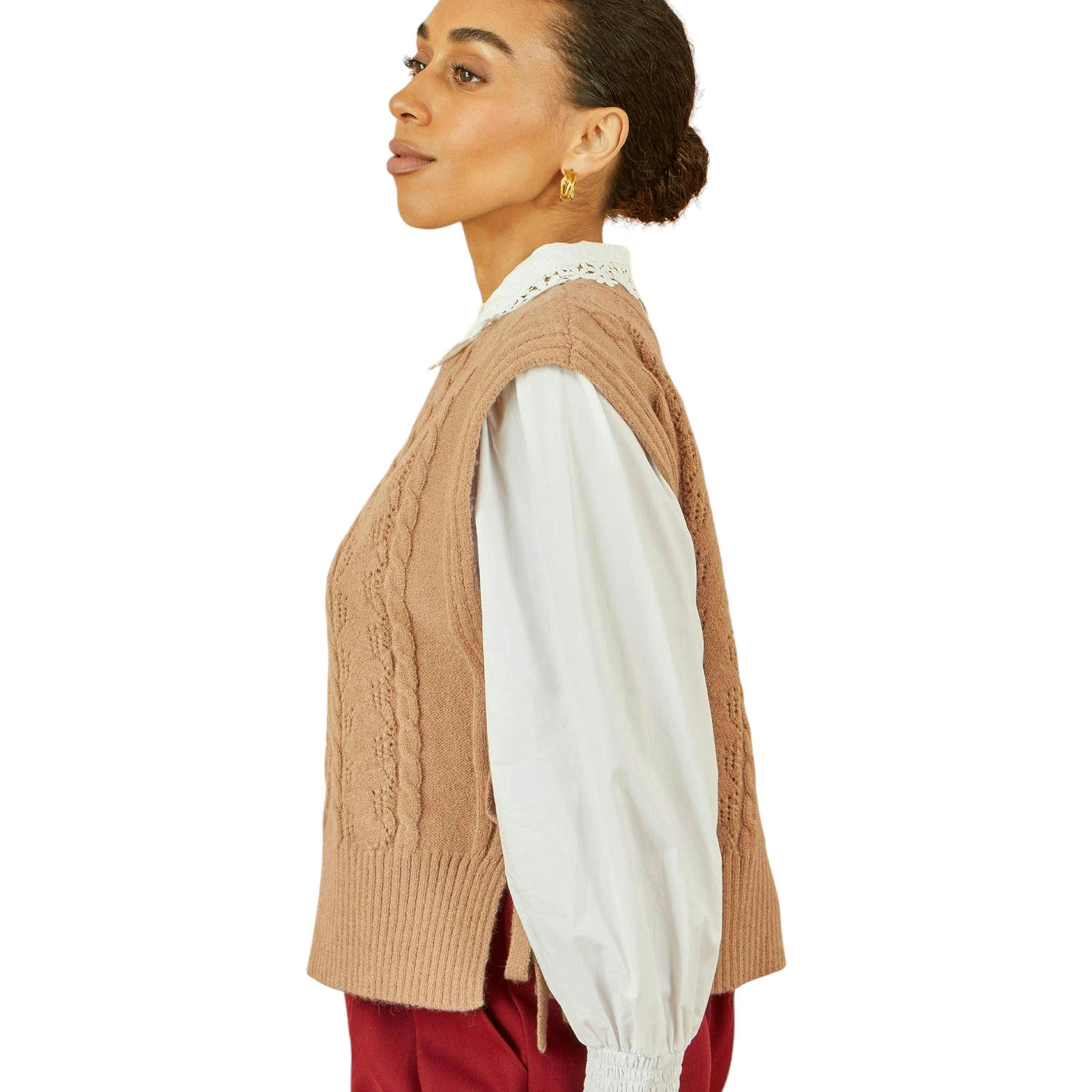 Yumi Camel Flower Cable Knit Tie Side Pullover , view 5 of 5