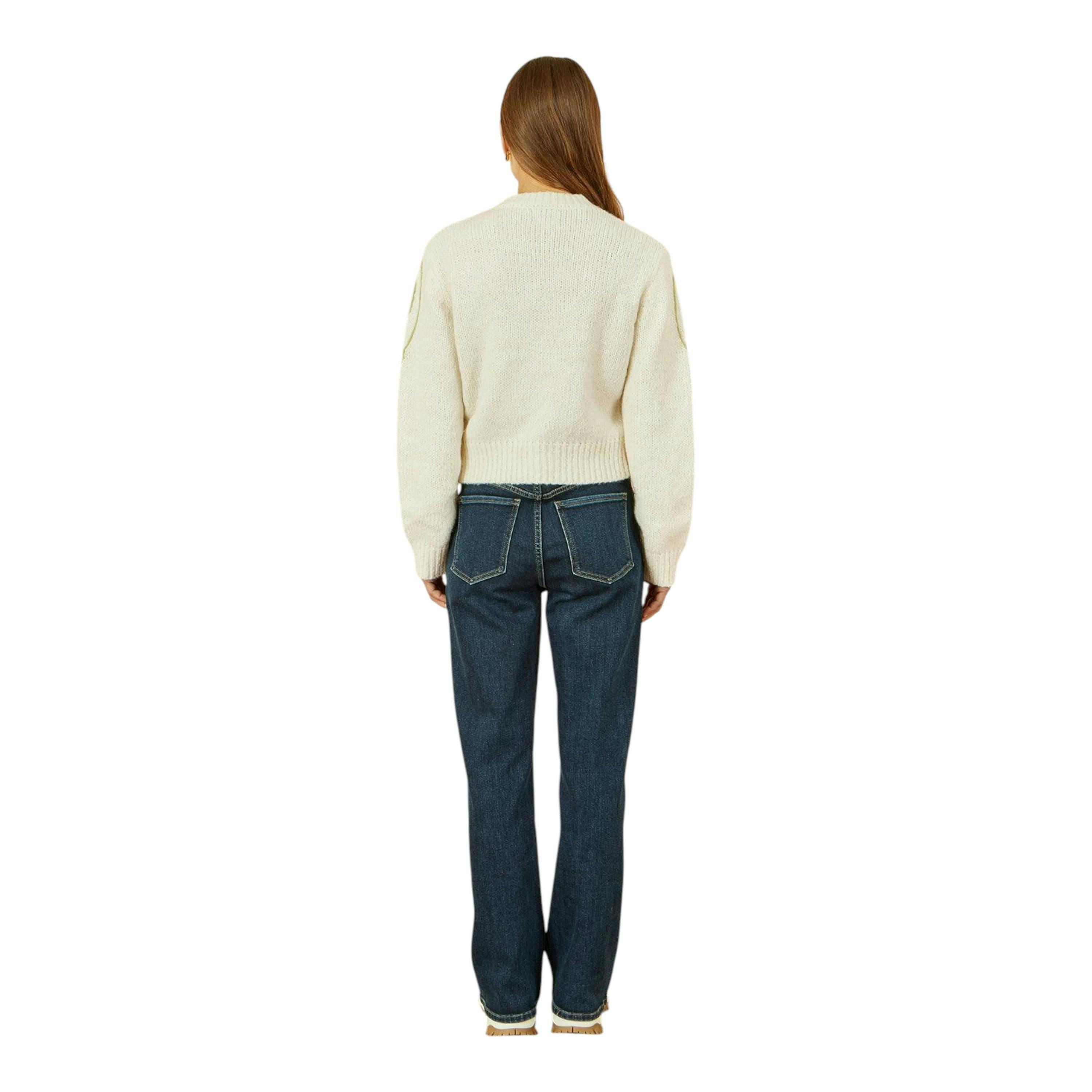 Yumi Beige Flower Embroidered Chunky Knit Cardigan , view 4 of 5
