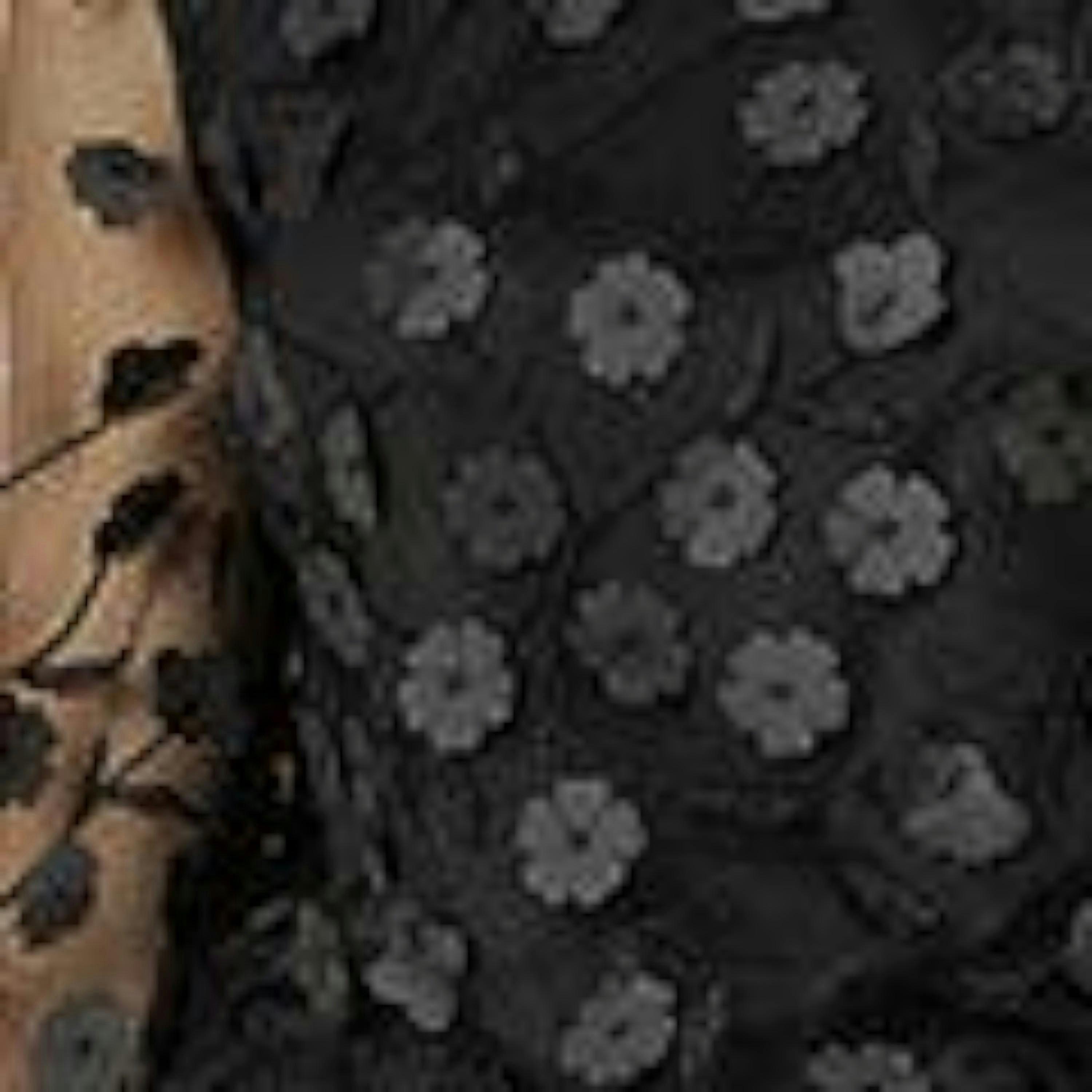Yumi Black Sheer Sleeve Applique Flower Top , view 6 of 6