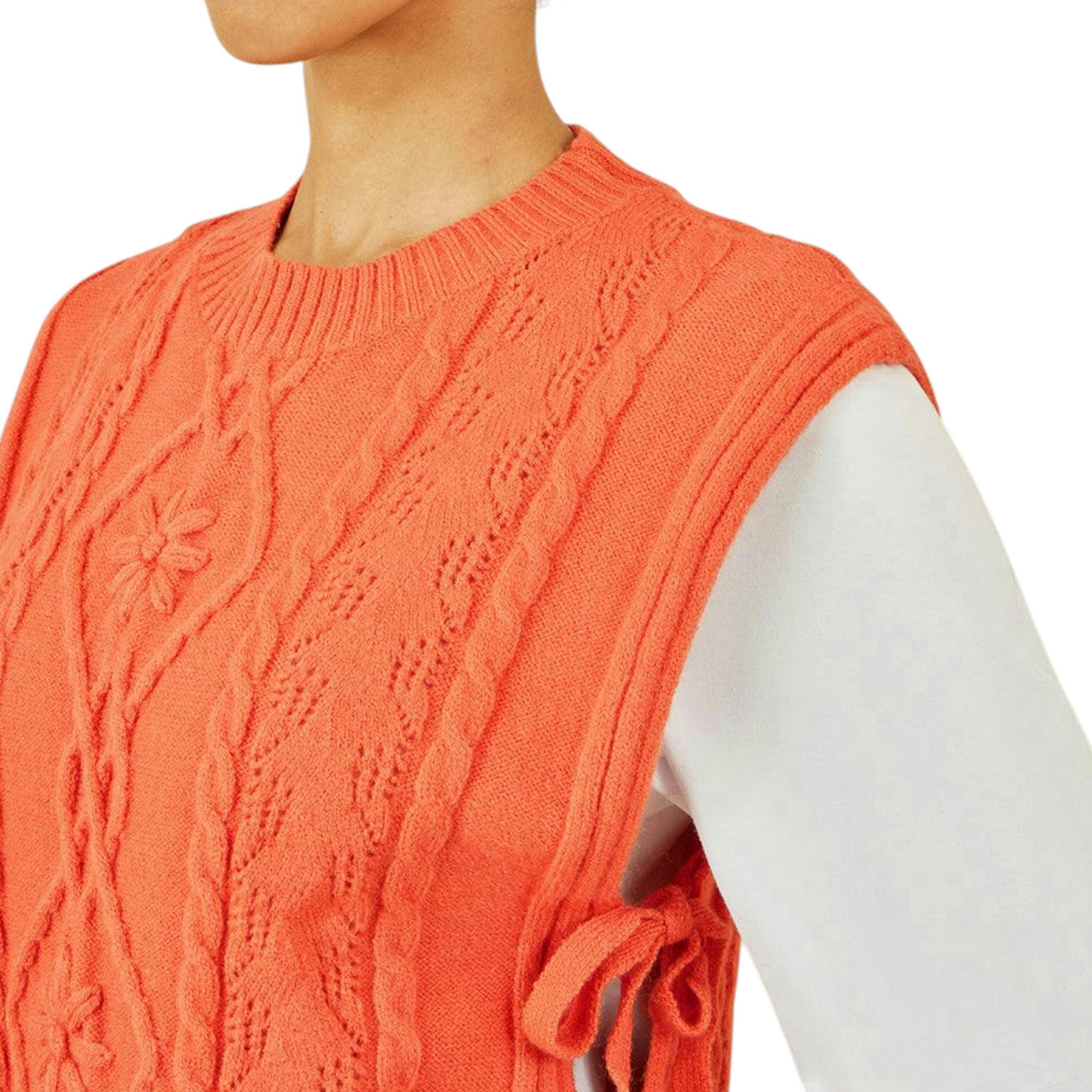Yumi Orange Flower Cable Knit Tie Side Pullover , view 3 of 5